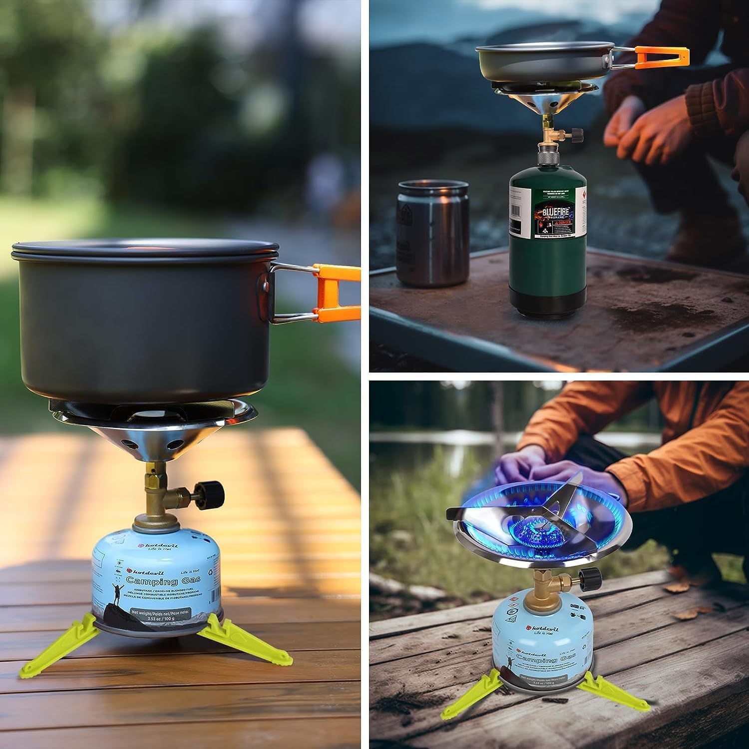 Hotdevil Estufa portátil para acampar con soporte para bote de combustible, equivalente a Coleman Bottletop Propano, estufa de campamento, estufa de