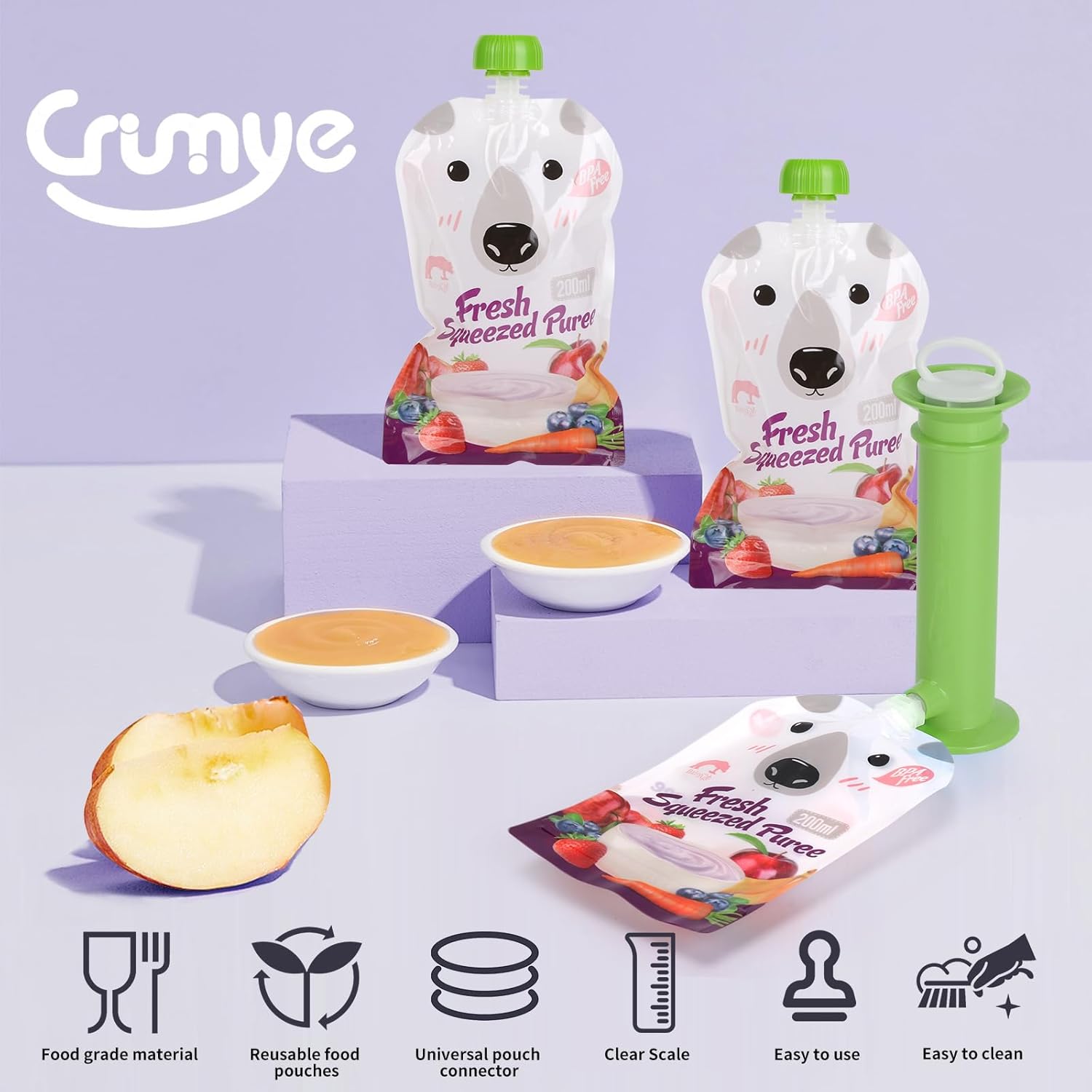 Nuevo fabricante de bolsas de alimentos para bebés, bolsas reutilizables con cremallera para niños pequeños, sin BPA, puré de frutas recargable,