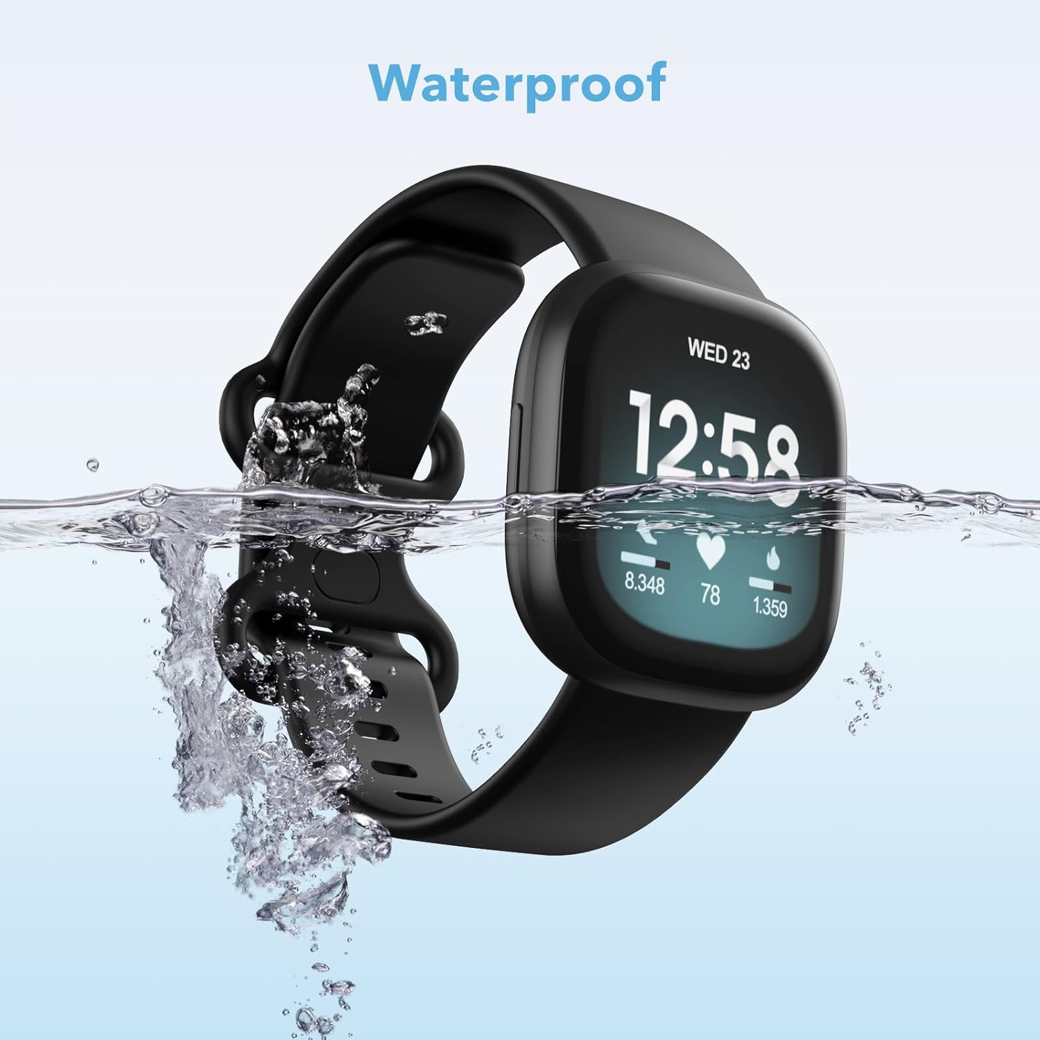 Paquete de 2 bandas impermeables compatibles con Fitbit Versa 3Fitbit Versa 4Fitbit SenseSense 2, pulseras deportivas clásicas de repuesto suaves