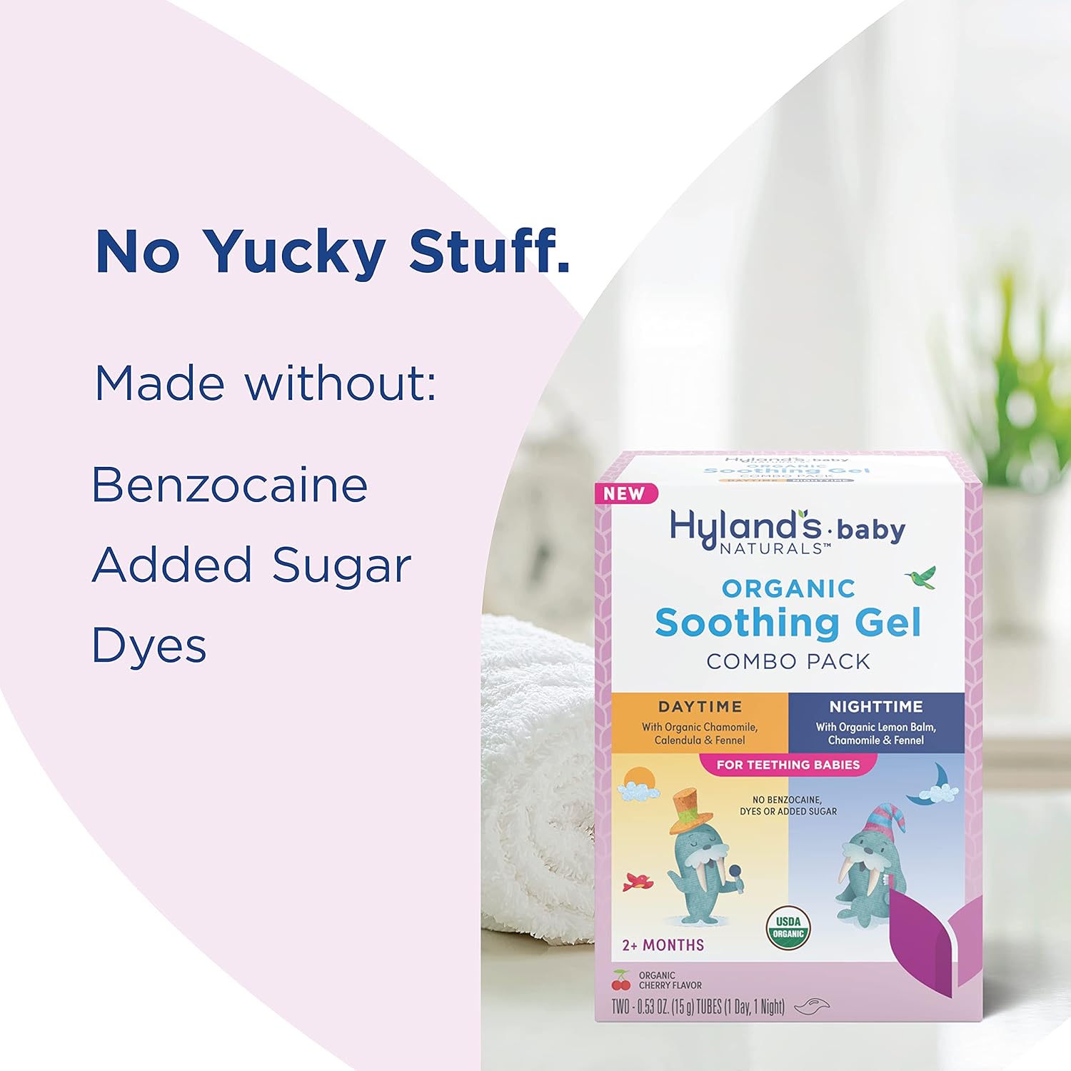 Hyland’s Naturals Baby – Paquete combinado de gel calmante orgánico de díanoche, alivio natural de las molestias orales, irritabilidad e hinchazón,