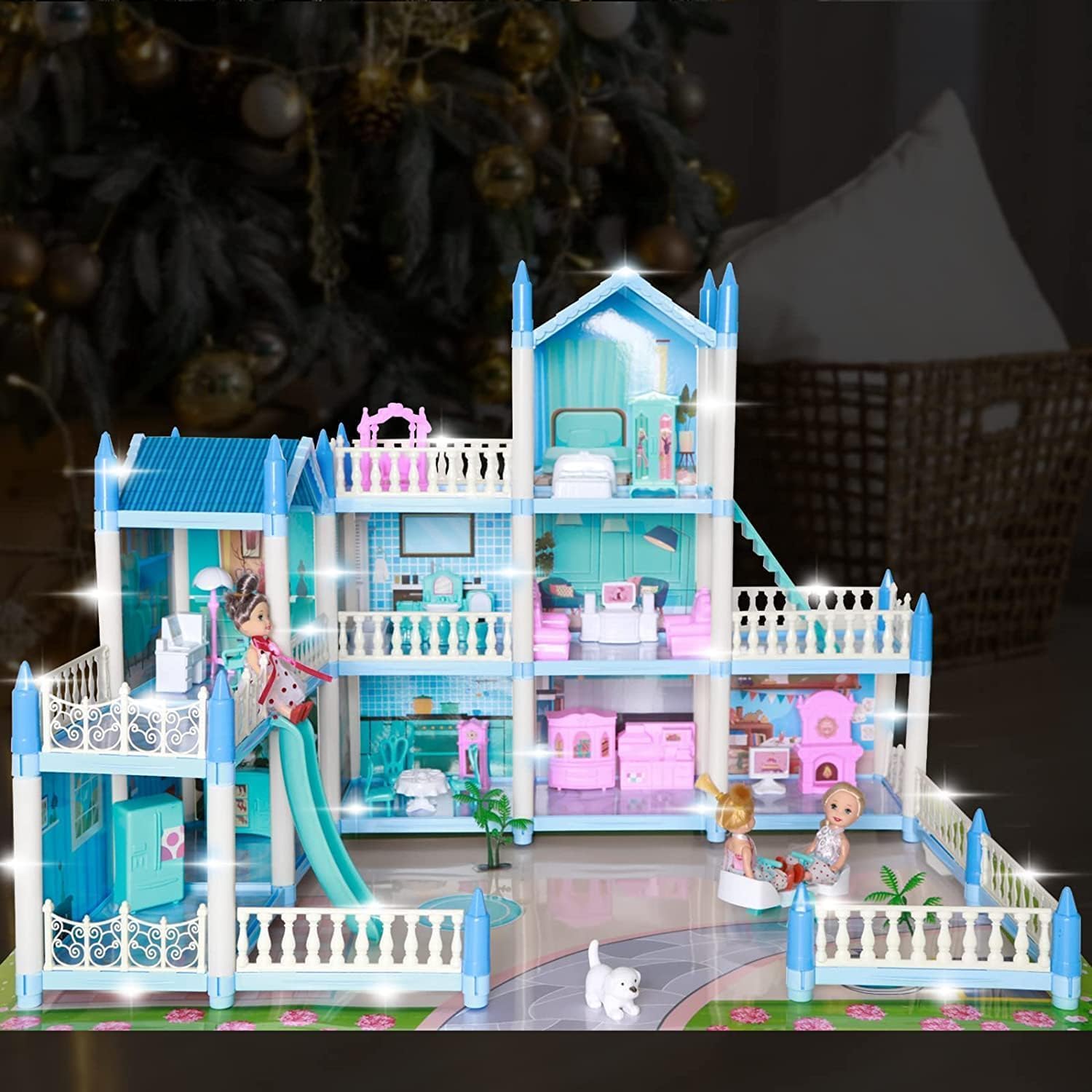 Casa de muñecas grande para niños de 3, 4, 5, 6, 7, 8, 3 pisos, 9 habitaciones, juguetes de casa de ensueño de princesa con 3 muebles para muñecas y