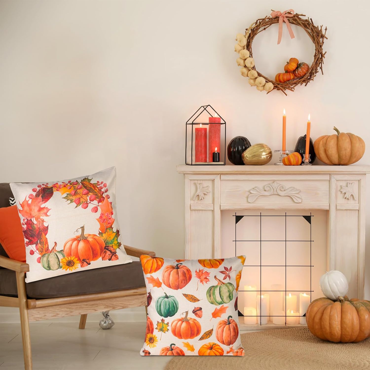 Gesyesor Fundas de almohada decorativas de Halloween de 18 x 18 pulgadas, diseño de calabaza, naranja y negro, funda de almohada de lino para sofá