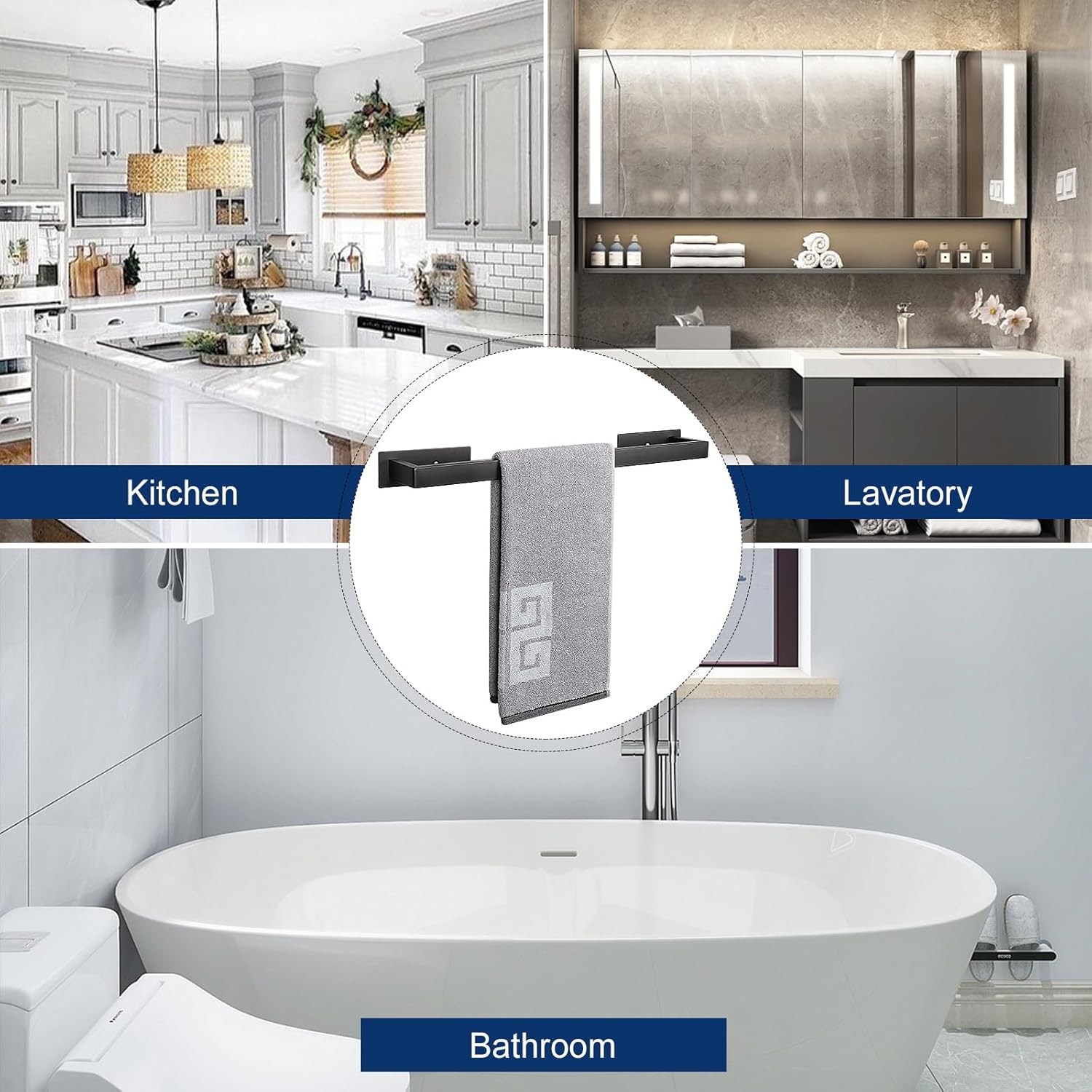 NearMoon Toallero de baño autoadhesivo cuadrado de acero inoxidable, estante de pared para colgar en el colgador adhesivo, estilo contemporáneo, sin