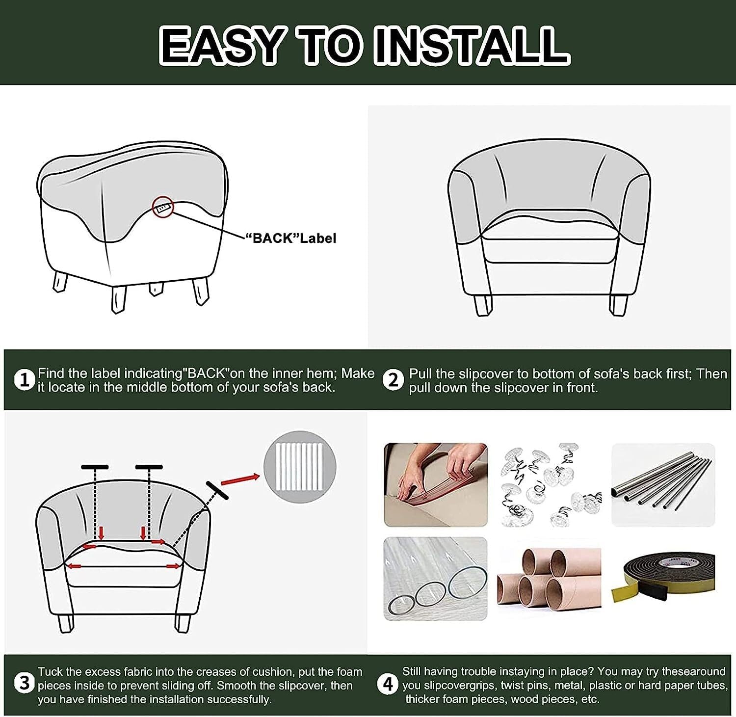 Funda impermeable para silla de bañera, 1 pieza, funda de piel sintética para silla de club, funda elástica para sillón, funda de silla de barril