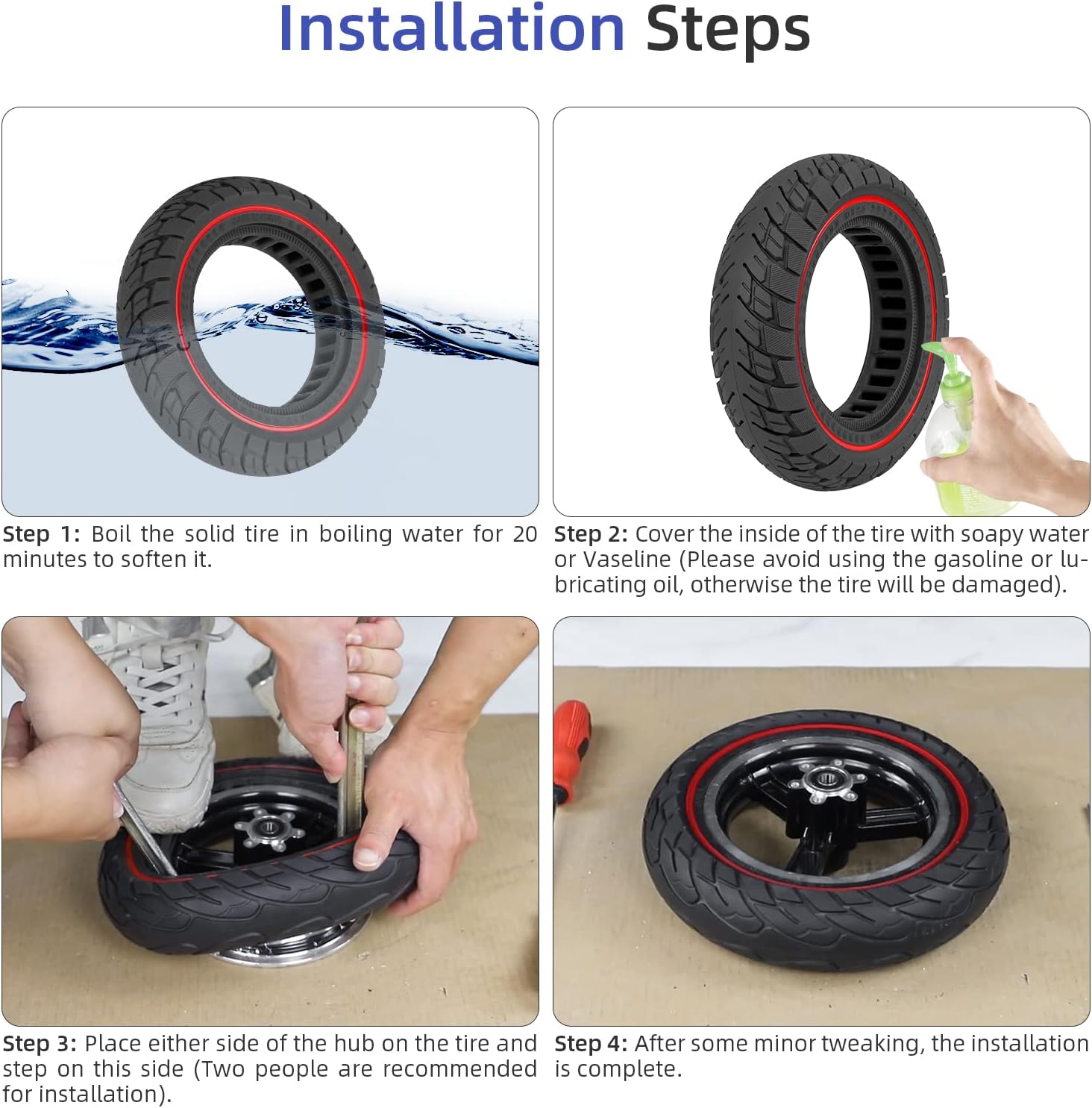 ulip Neumático sólido para scooter de 10 pulgadas, 10 x 2.5 pulgadas, ruedas de scooter eléctrico, neumático de repuesto delantero o trasero,