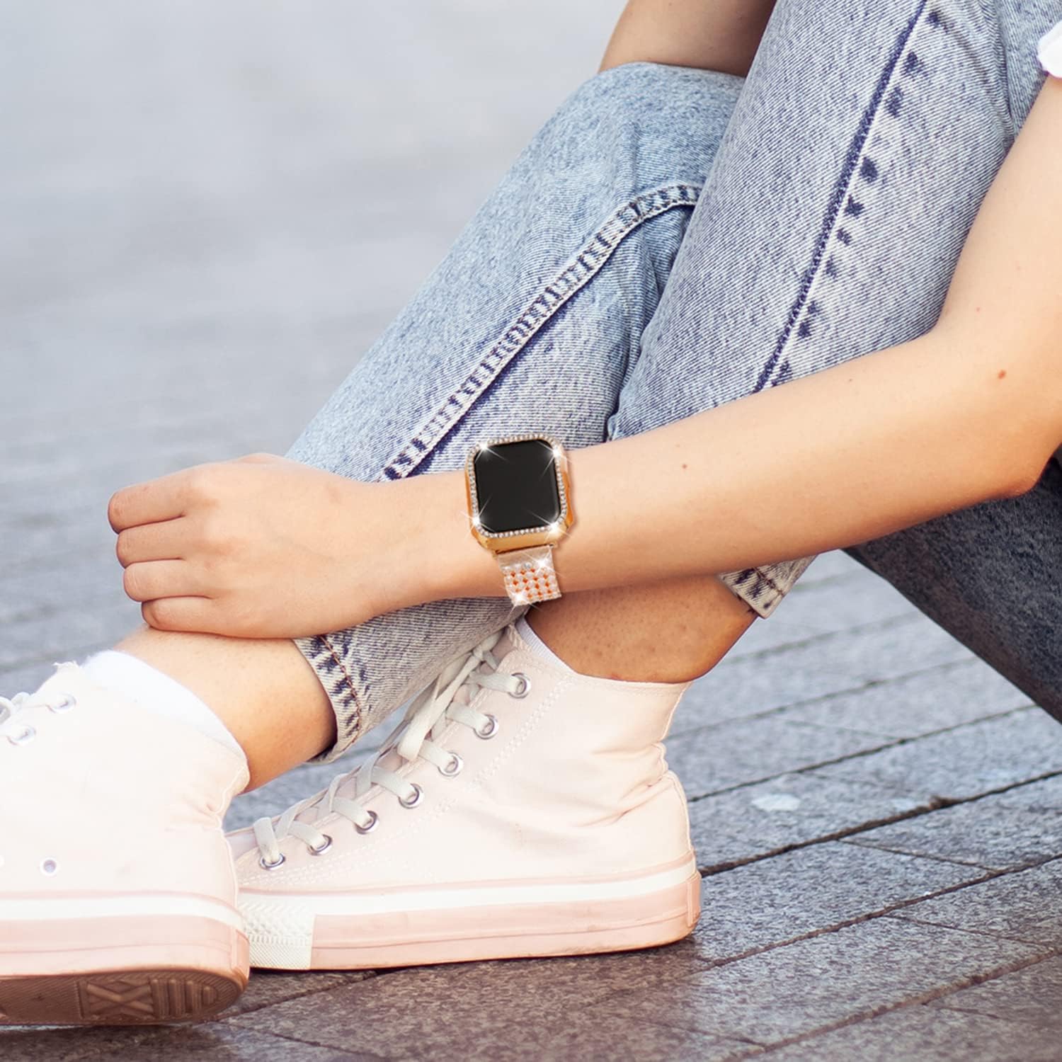 DZTXYP Correas de repuesto de metal con diamantes de imitación brillantes de circonita cúbica para Apple Watch de 1.496 pulgadas, 1.575 pulgadas,