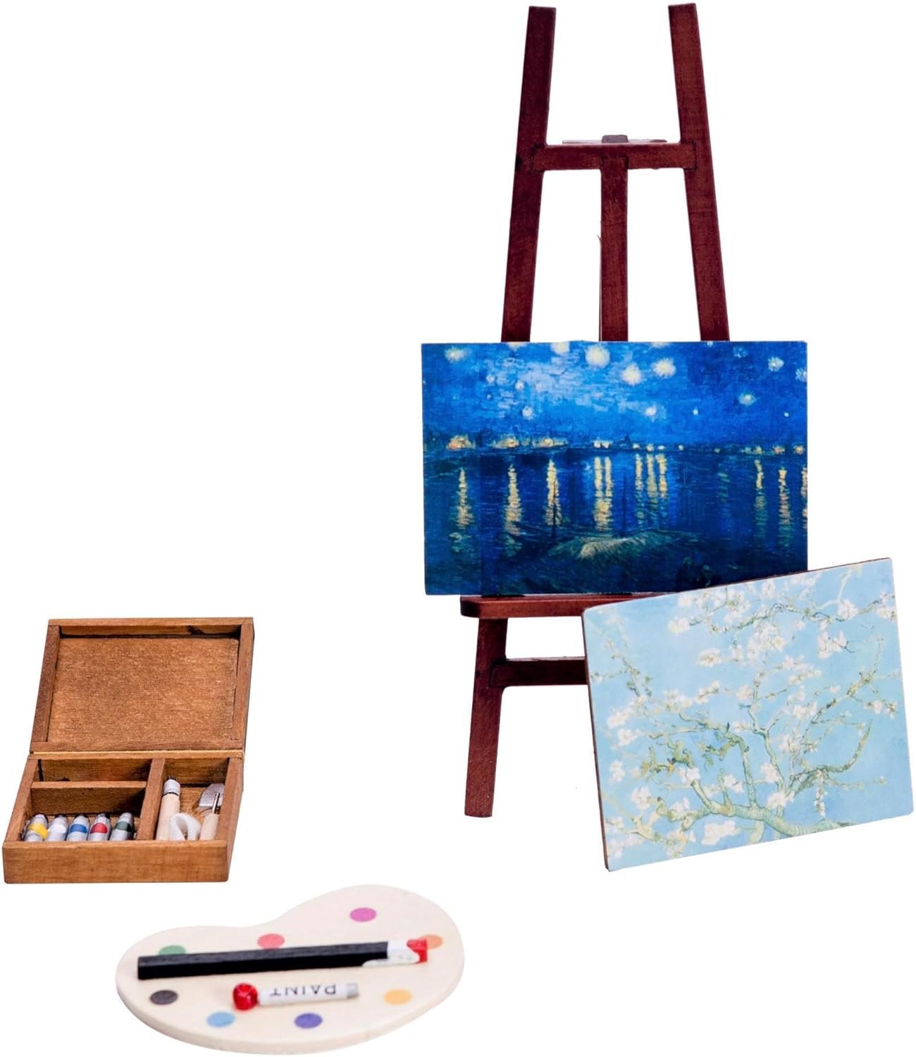 Accesorio para casa de muñecas, flores de almendra y caballete de cielo nocturno, casa de muñecas en miniatura, juguete para balcón, muebles de