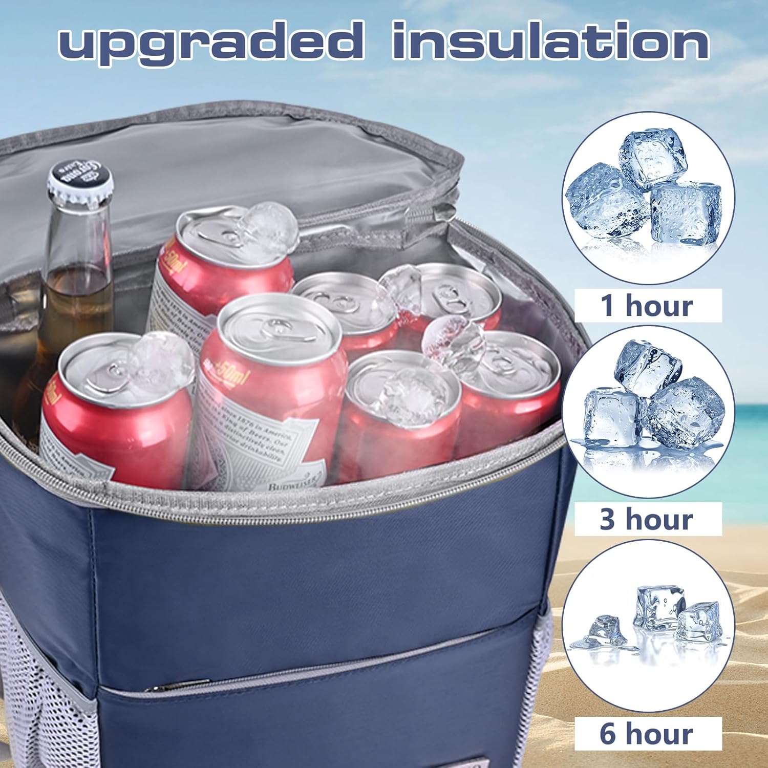 Mochila térmica aislada para exteriores, mochila a prueba de fugas, 30 latas, impermeable, ligera, para retención de calor y frío de 12 horas,
