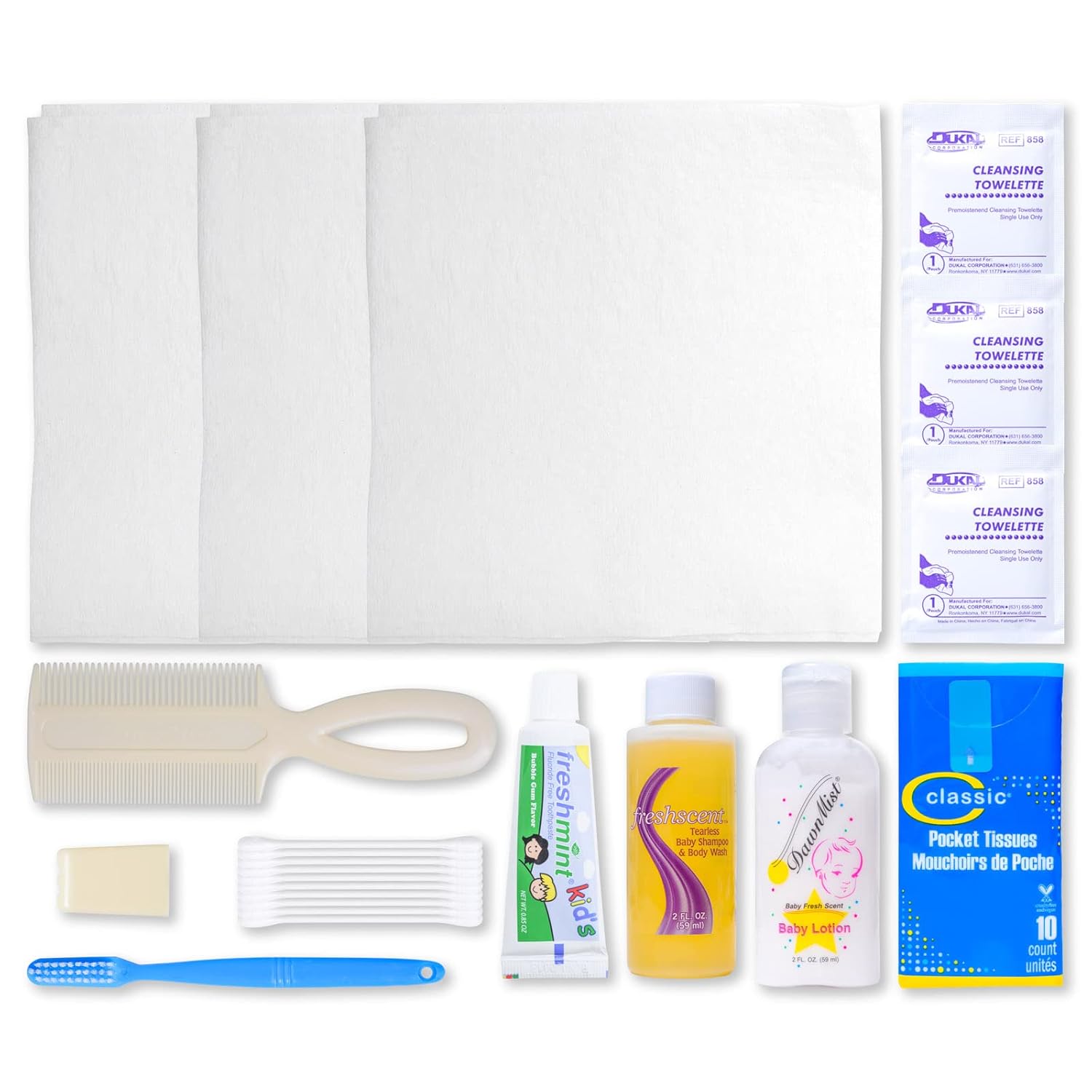MFASCO Kit de higiene infantil – Perfecto para refugios para personas sin hogar, alivio de desastres, empaquetado en bolsa resellable, suministros
