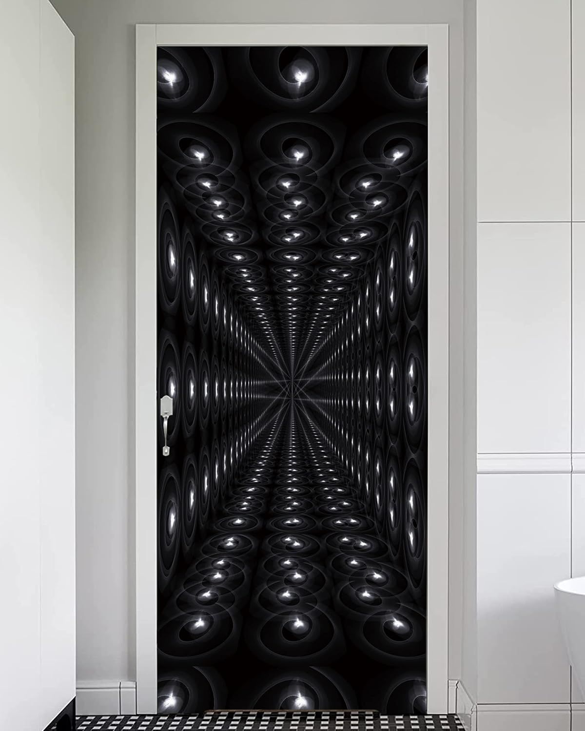 FLFK Adhesivo mural para puerta, espacio negro, despegar y pegar, tamaño combinado 32 x 80 pulgadas, dividido en 2 piezas