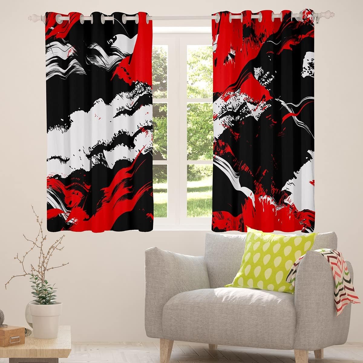 jejeloiu Cortinas geométricas abstractas de oscurecimiento para niños, cortinas geométricas para dormitorio, cortinas opacas modernas, ligeras, arte