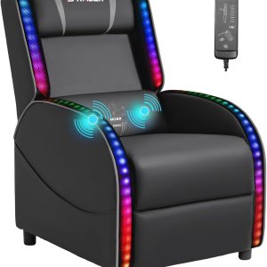 Homall Silla reclinable de masaje LED para juegos, estilo carreras, sofá reclinable de piel sintética, cómodo asiento ergonómico para cine en casa Homall Silla reclinable de masaje LED para juegos, estilo carreras, sofá reclinable de piel sintética, cómodo asiento ergonómico para cine en casa