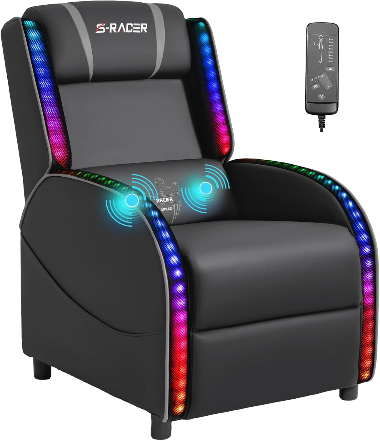 Homall Silla reclinable de masaje LED para juegos, estilo carreras, sofá reclinable de piel sintética, cómodo asiento ergonómico para cine en casa