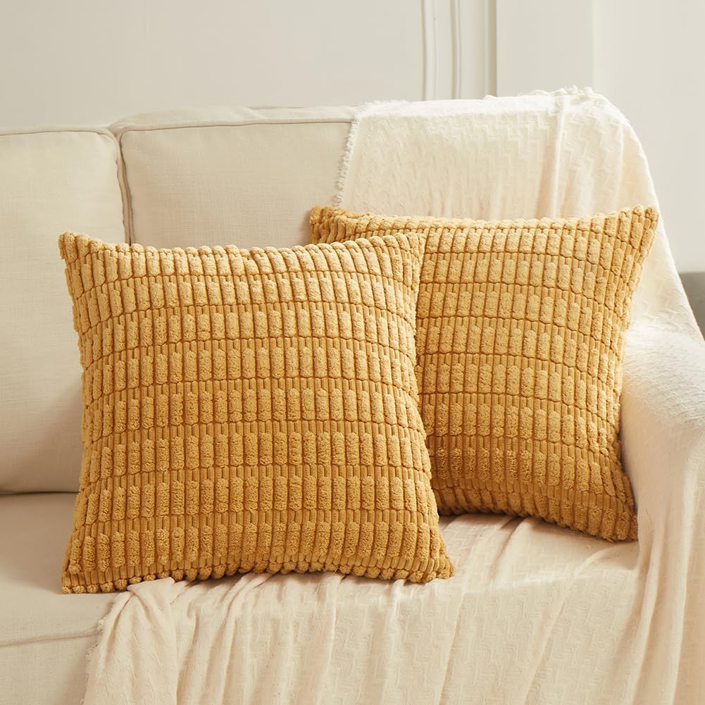 Fancy Homi Fundas de almohada decorativas de color amarillo mostaza de 20 x 20 pulgadas para sala de estar, sofá y cama, funda de cojín cuadrada de