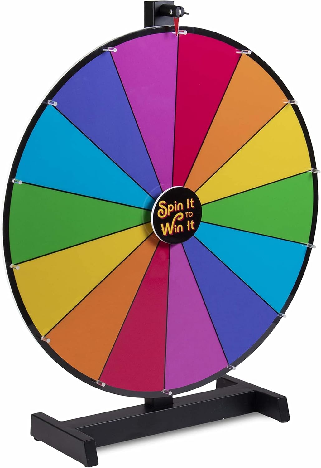 Brybelly Spin it to Win It – Rueda de premio jumbo, 24 pulgadas, 14 ranuras coloridas, botón personalizable, velocidad de giro ajustable, ruedas de