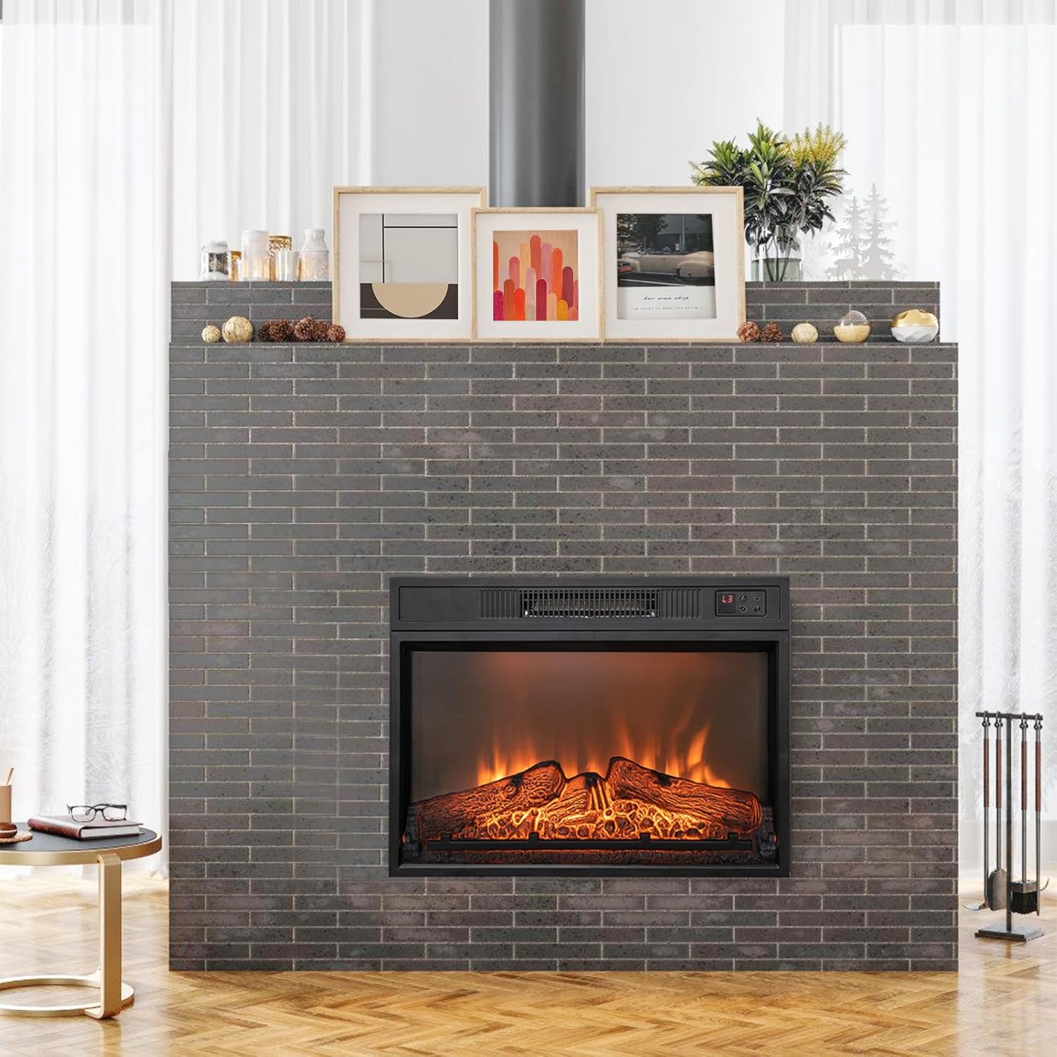 ORALNER Inserto de chimenea eléctrica de 23 pulgadas, calentador de chimenea empotrado con 3 efectos de llama LED, control remoto y temporizador de
