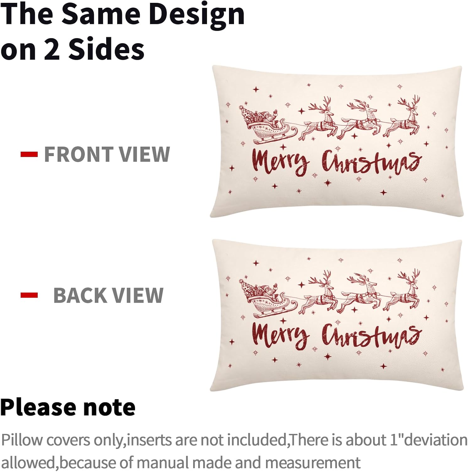 Juego de 2 fundas de almohada lumbar de Navidad de 12 x 20 pulgadas, diseño de ciervos y Papá Noel, fundas de almohada decorativas de lino de
