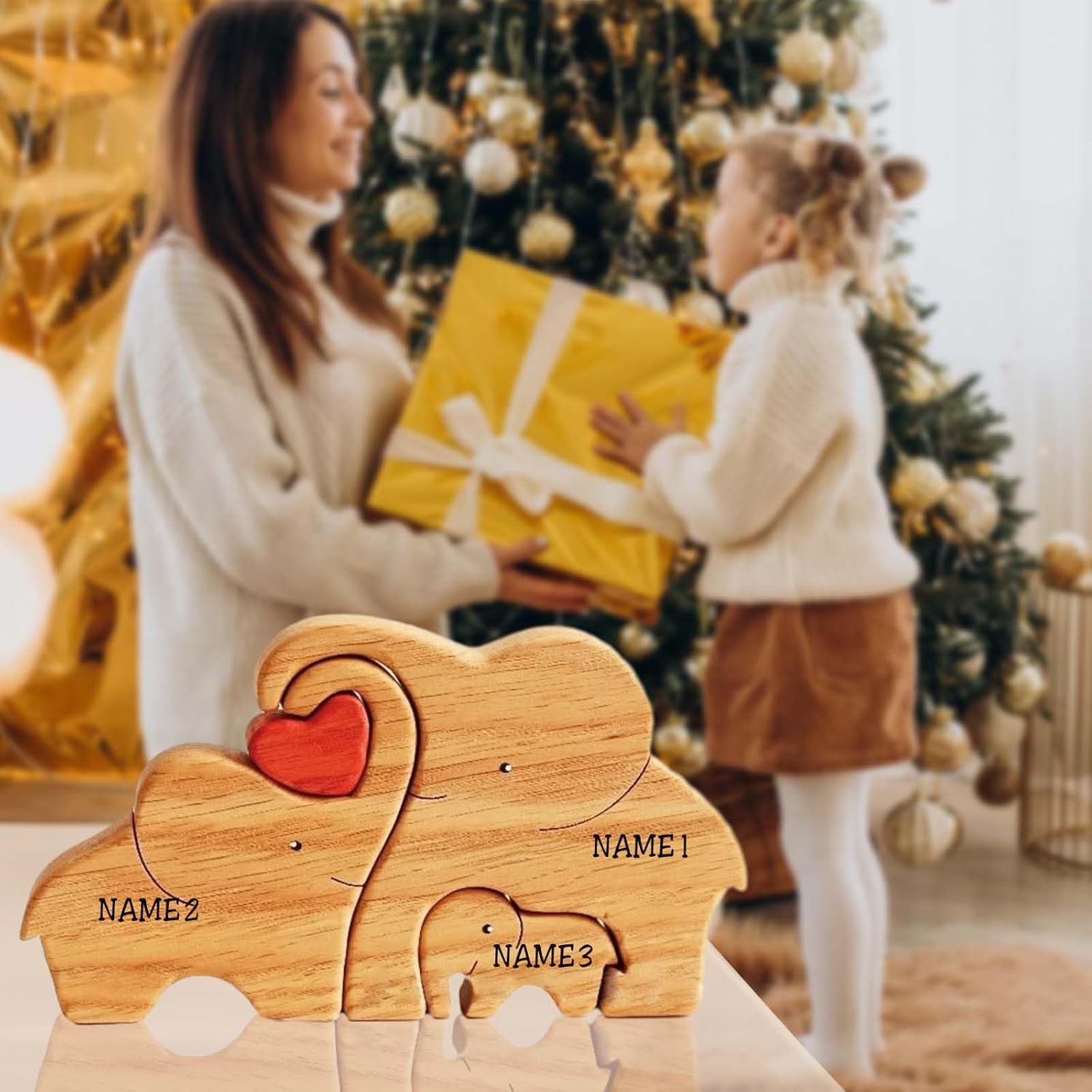 Rompecabezas de madera personalizado para la familia, regalos con nombre, rompecabezas de madera personalizable con 1-8 nombres, pieza decorativa