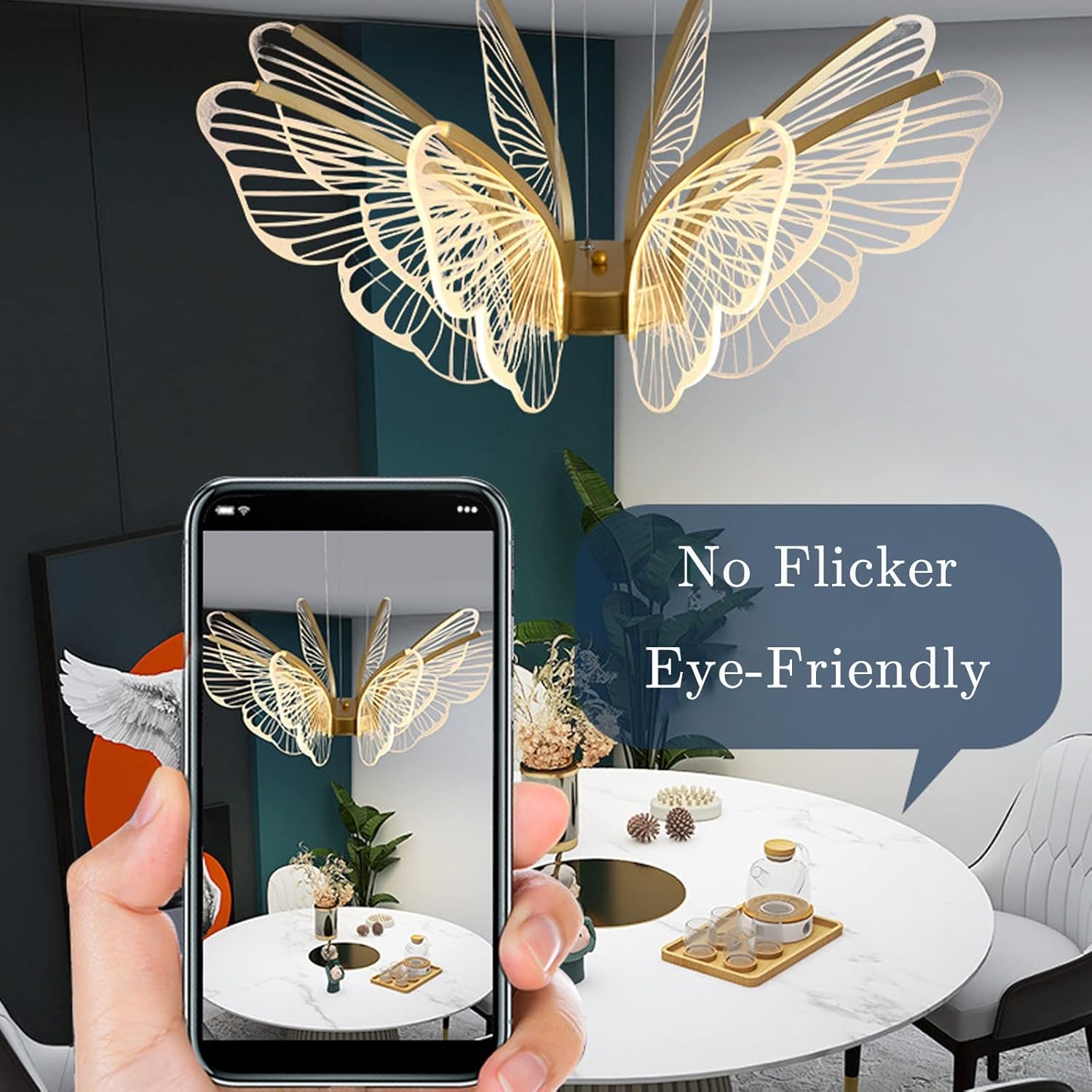Lámpara LED de 6 luces con diseño de mariposa, lámpara de techo LED regulable semiempotrada con control remoto, luces colgantes de altura ajustable