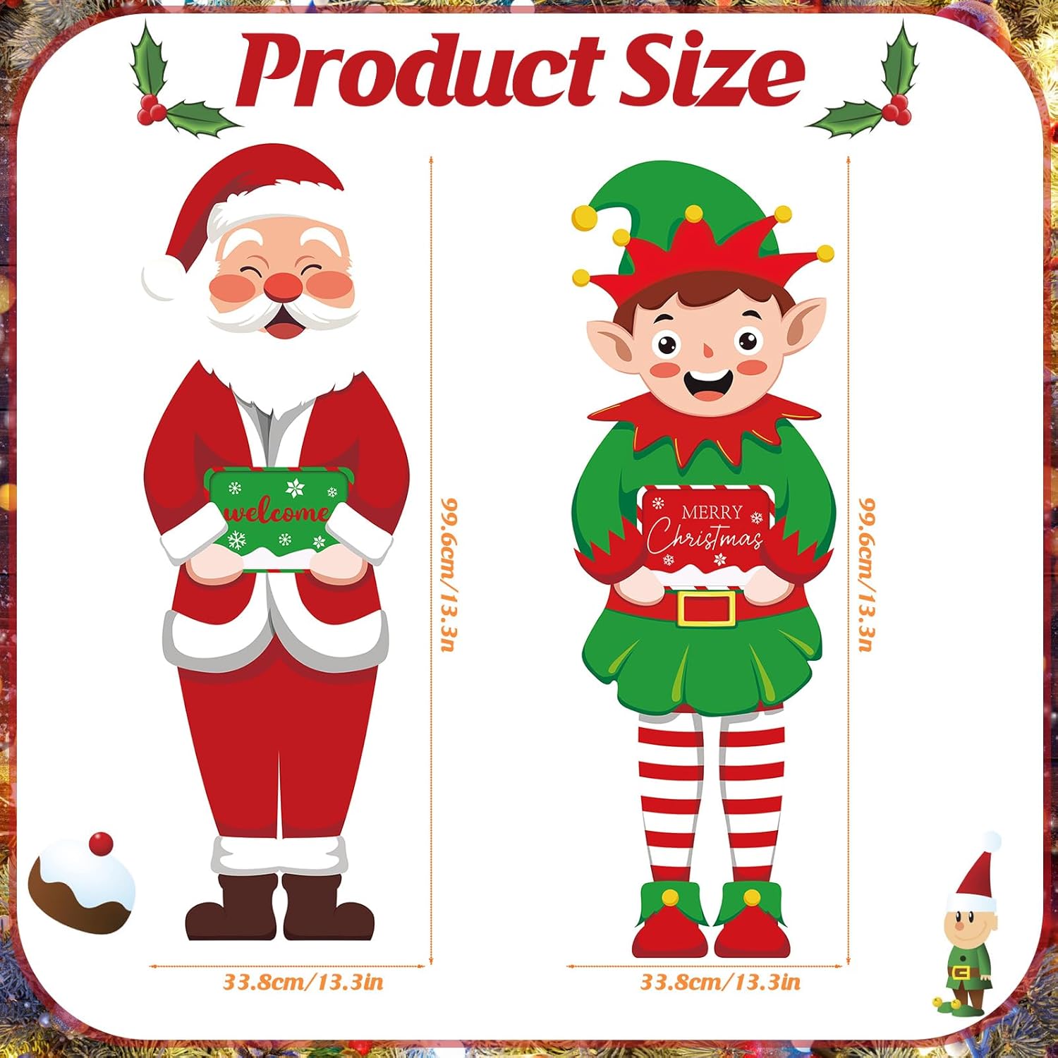 2 carteles de Navidad con estacas de elfo grande, decoraciones de Navidad al aire libre, césped de Navidad, letrero de bienvenida para Navidad,