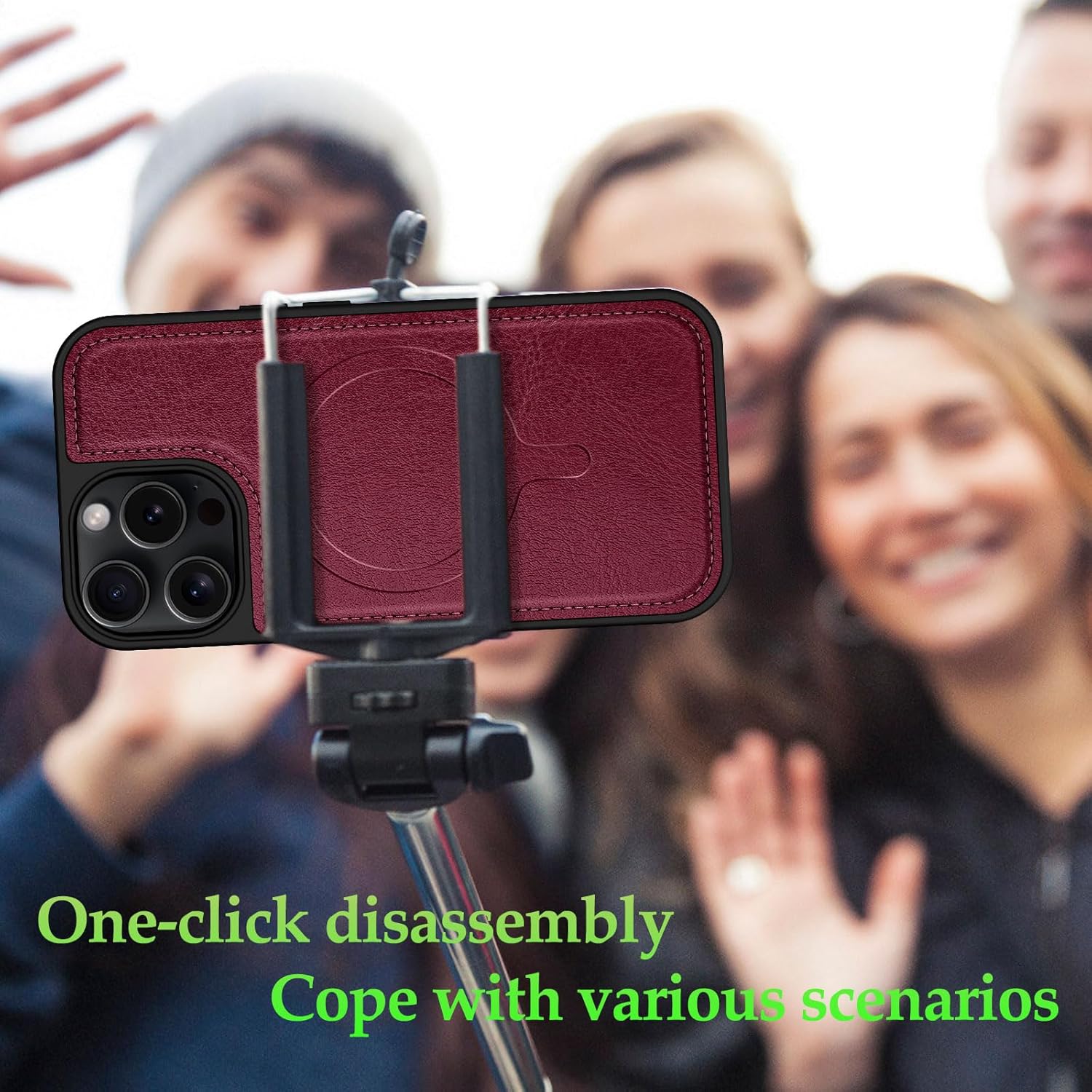 Funda tipo cartera para iPhone 15 Pro Max de 6.7 pulgadas (compatible con Magsafe), magnética 2 en 1 desmontable funda trasera con tapa abatible,