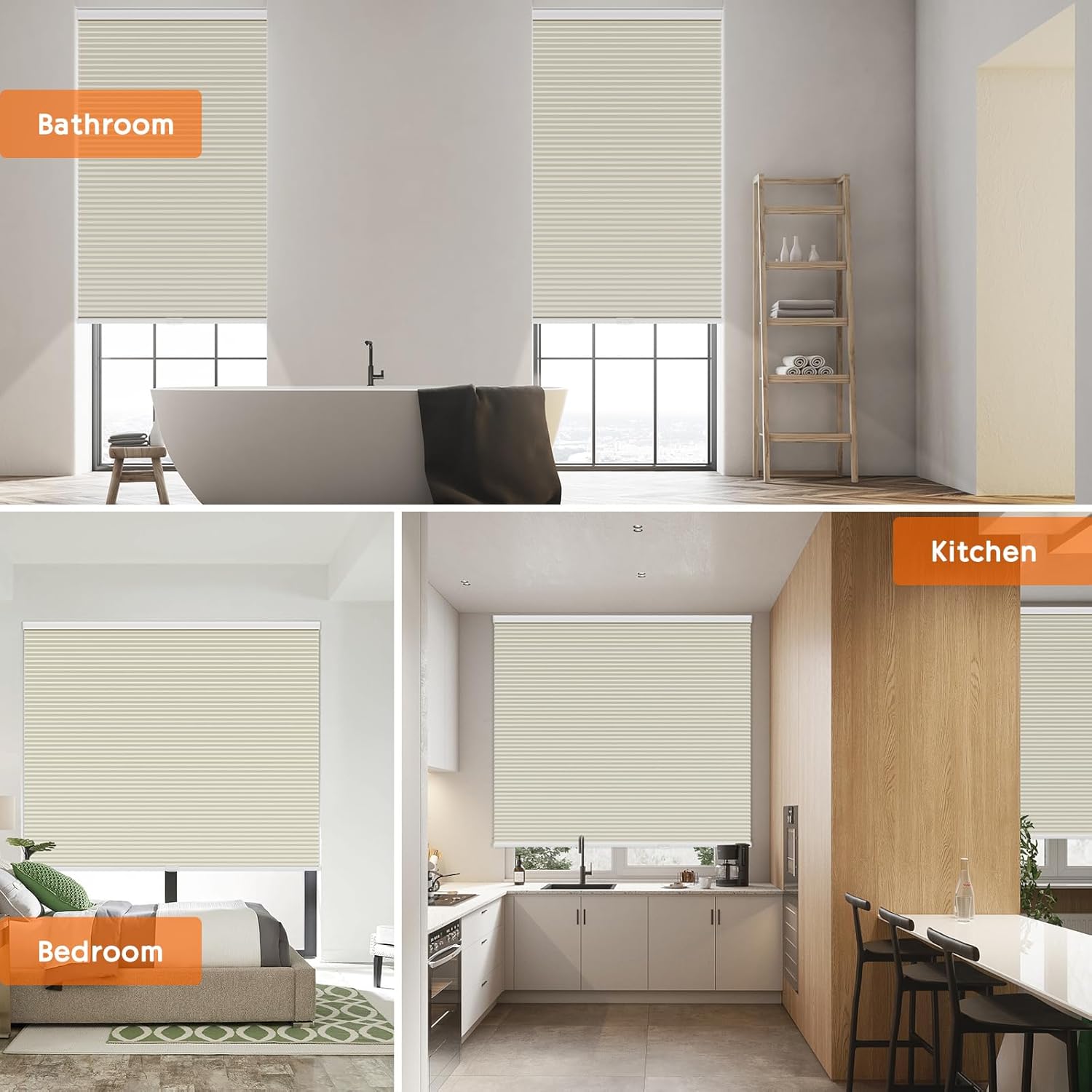 Youngoo Persianas celulares opacas personalizadas, sin cordón, con diseño de panal para ventana, oscurecimiento de la habitación, persianas de