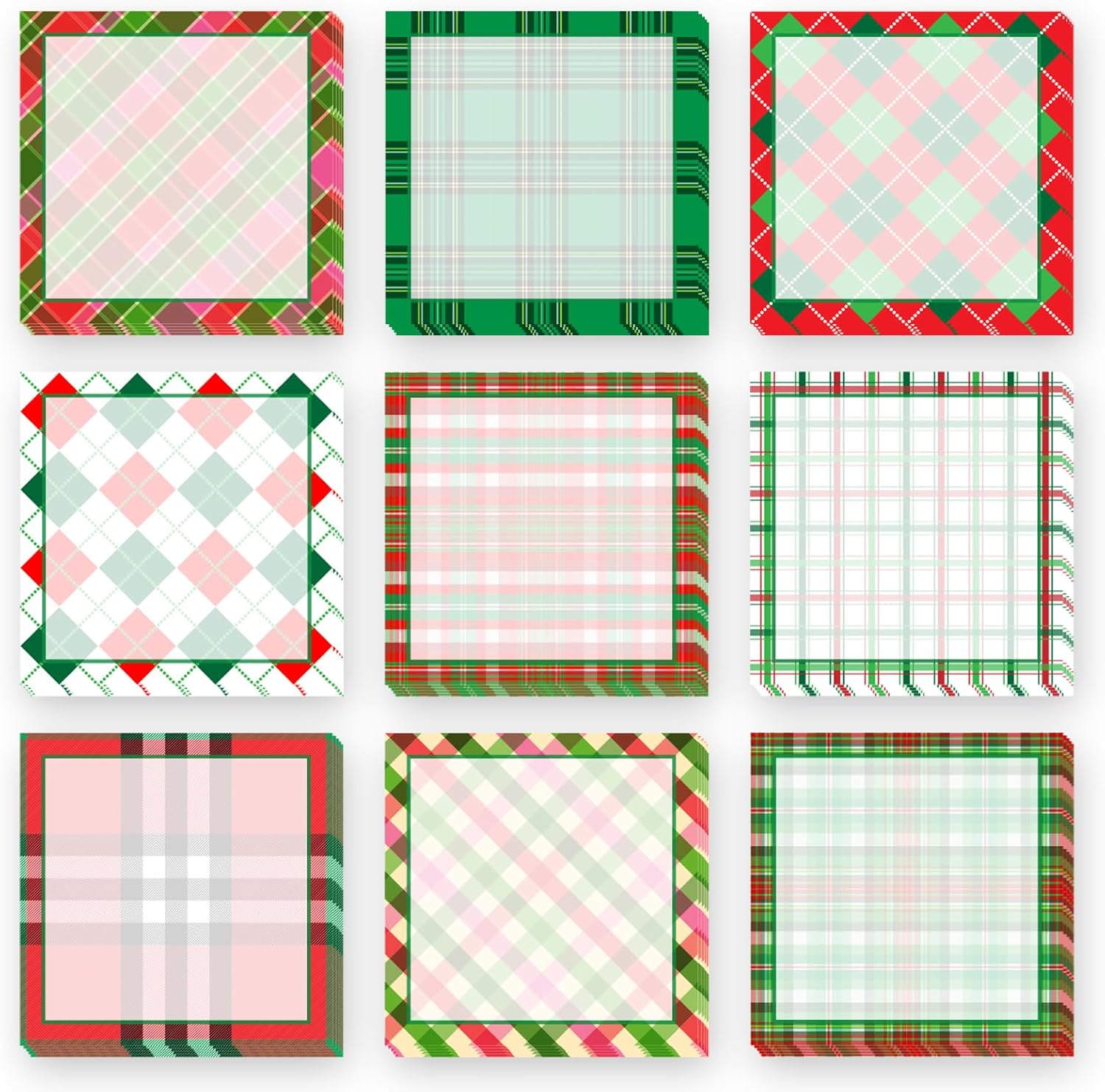 9 notas adhesivas a cuadros de Navidad, diseño de cuadros de Navidad, bloc de notas autoadhesivas, notas adhesivas vintage para escuela, oficina,