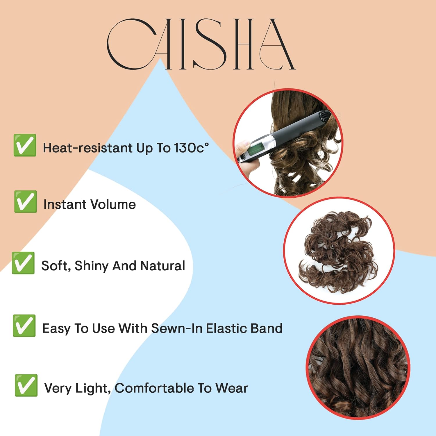 Prettyshop – Banda elástica para el cabello con aspecto voluminoso rizado y desordenado de cabello, para moño
