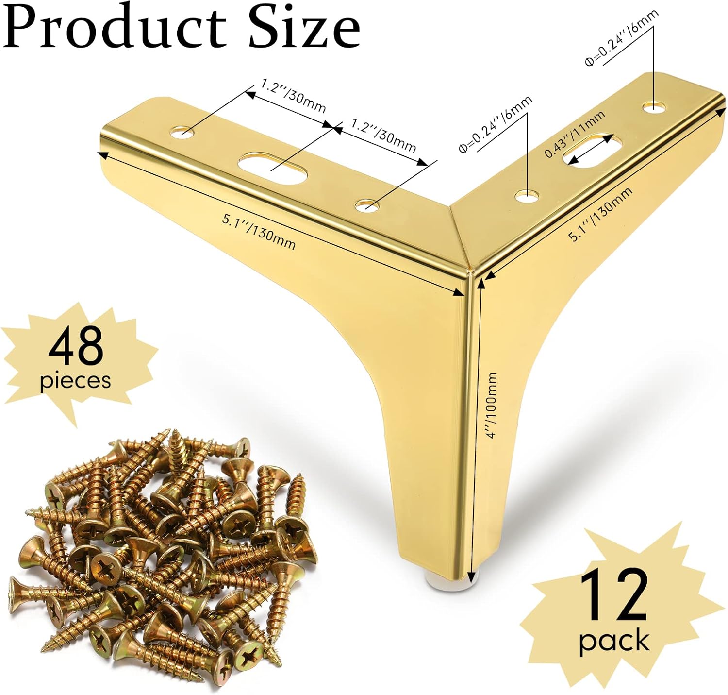 12 patas de metal para muebles, estilo moderno, patas triangulares para sofá, patas de repuesto para sillas, mesa, armario, sofá, otomano (dorado, 4