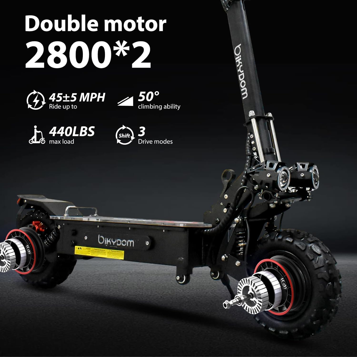 Patinete eléctrico de 5600 W 38.4 AH para adultos, rango de viaje de 50 MPH y 62 millas, scooter plegable de doble accionamiento rápido, neumático
