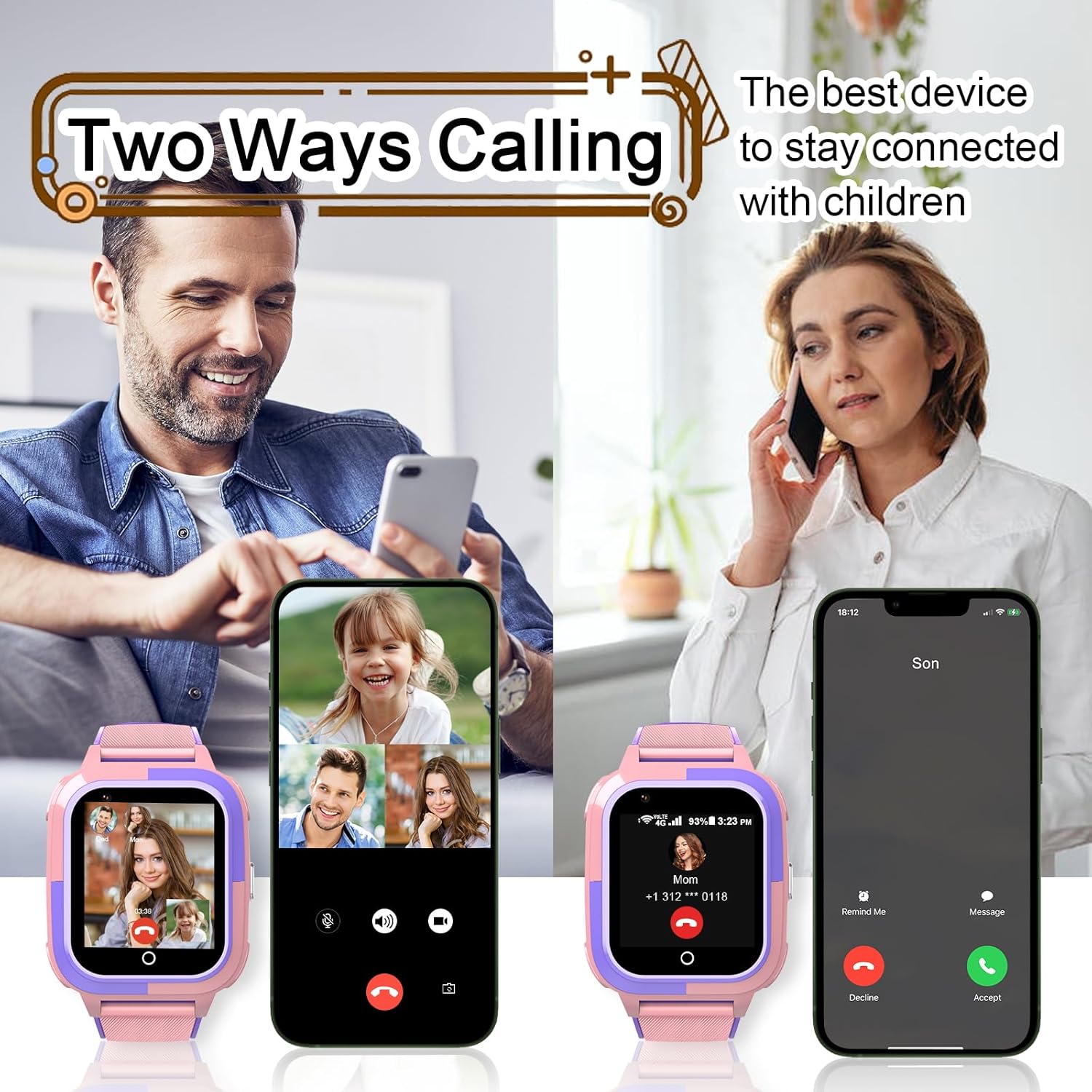 Wonlex Reloj inteligente para niños con tarjeta SIM, rastreador GPS 4G para niños, compatible con línea de Whatsapp, llamadas en tiempo real,