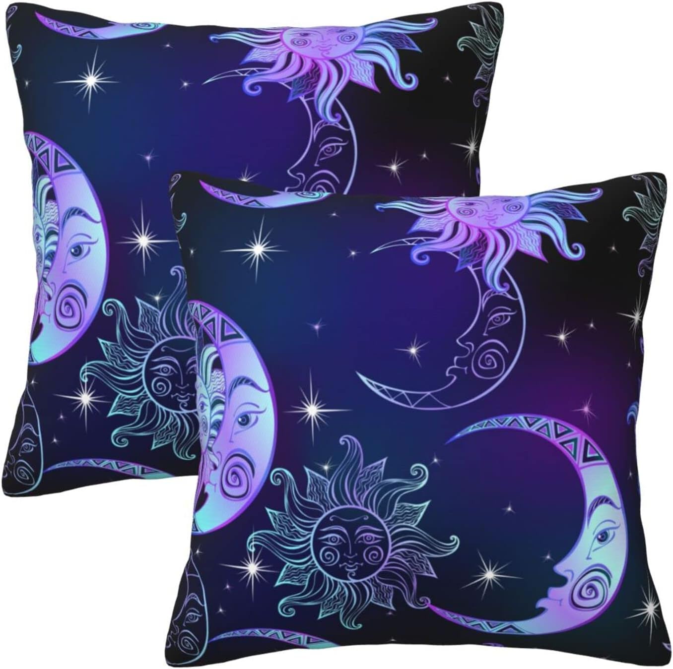 Fundas de almohada moradas, sol, luna, estrellas, patrón de doble cara, fundas de cojín cuadradas para sofá, fundas de cojín de 18 x 18 pulgadas
