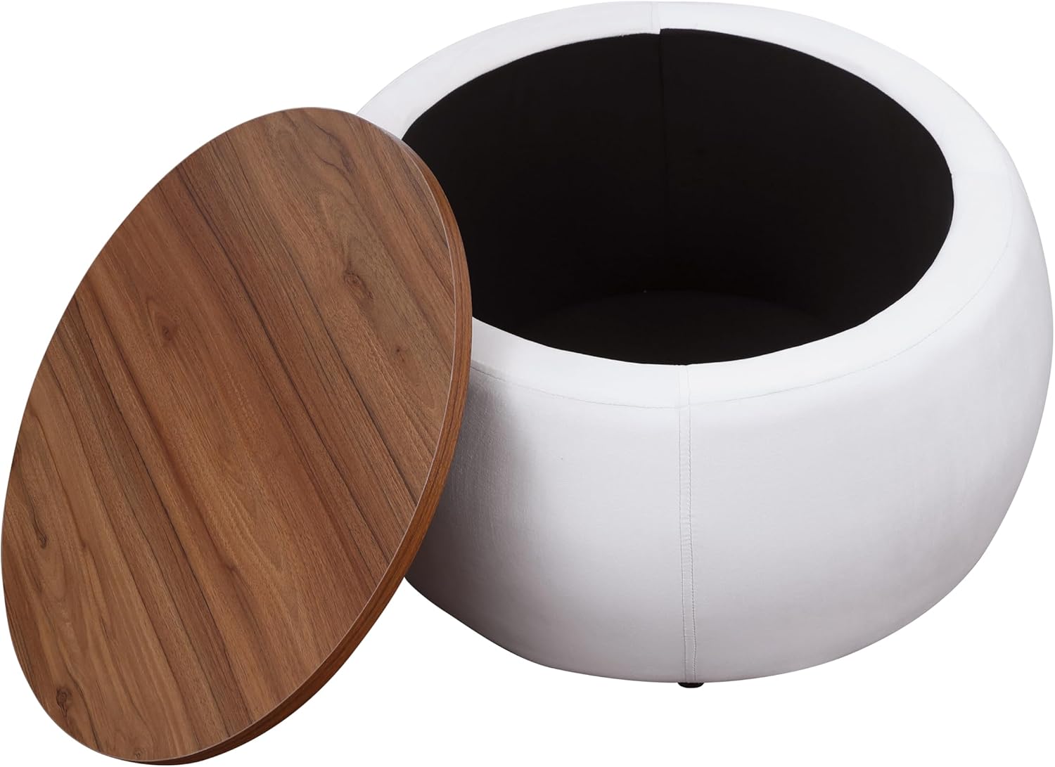 Morden Fort Otomana redonda con almacenamiento para sala de estar, mesa de centro otomana de 26 pulgadas con almacenamiento con cubierta de madera,