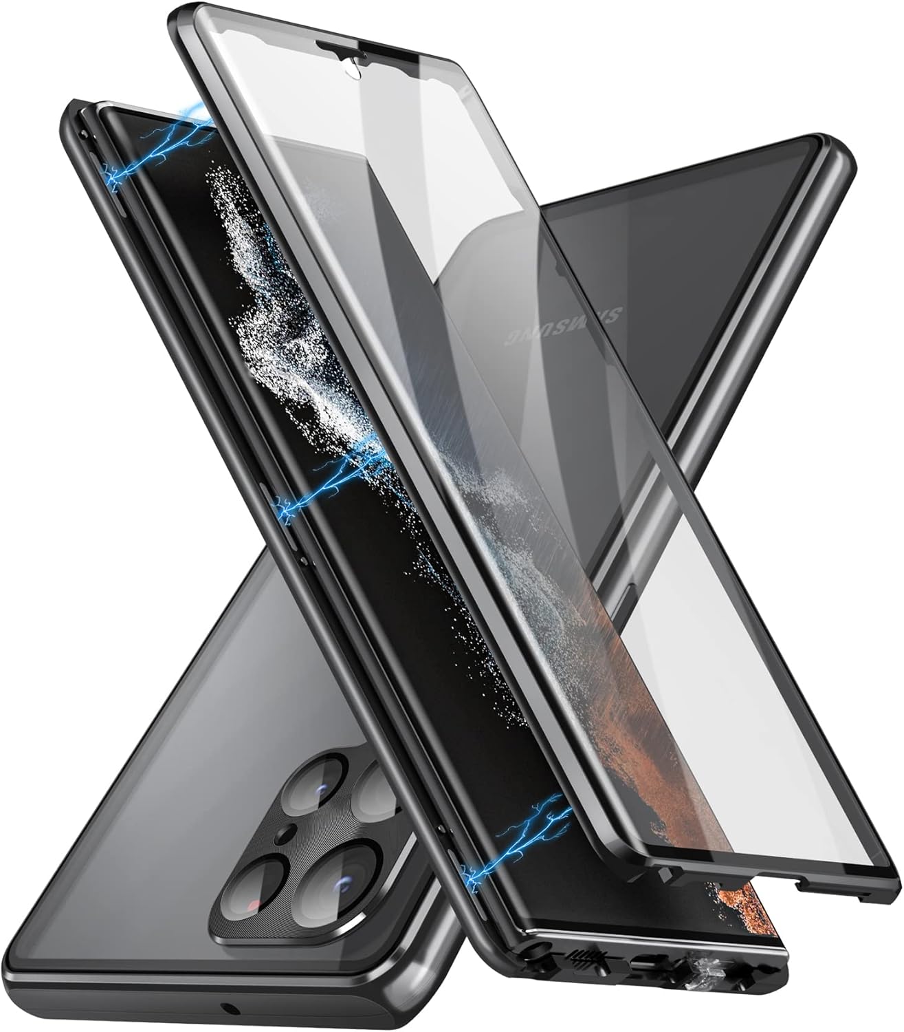 Funda de teléfono para Samsung Galaxy S22 Ultra Protector de pantalla de vidrio templado parachoques de aluminio delantero y trasero 360 Protección