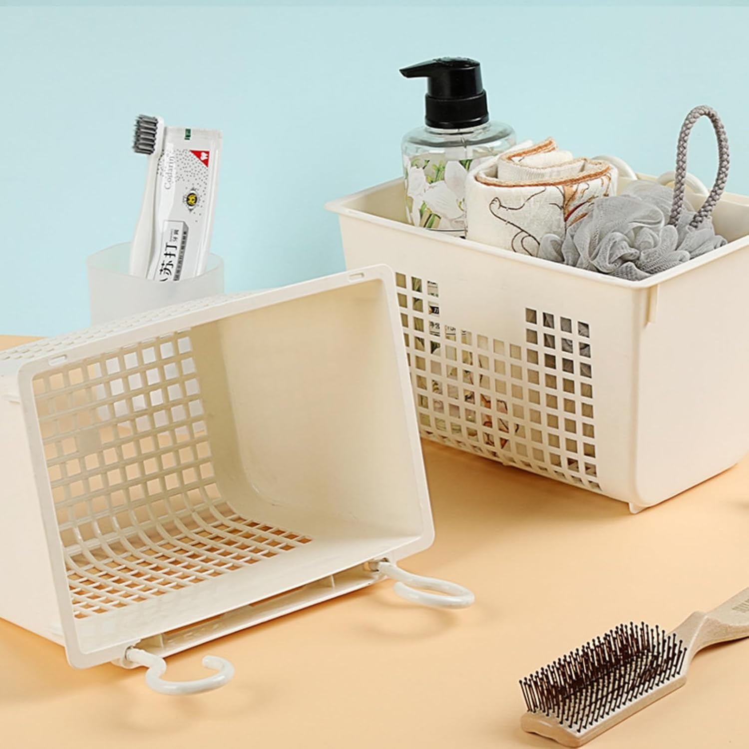 3 cestas de almacenamiento de plástico para colgar, cesta de plástico para organizar, baño, cocina, dormitorio, cesta de almacenamiento pequeña de