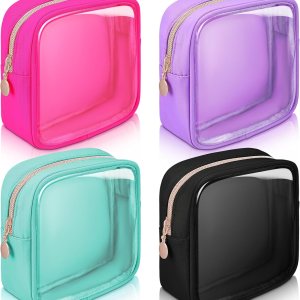 Hushee 4 bolsas de maquillaje transparentes para bolso, bolsa de maquillaje de nailon y PVC, bolsa de viaje para cosméticos, bolsa de aseo con Hushee 4 bolsas de maquillaje transparentes para bolso, bolsa de maquillaje de nailon y PVC, bolsa de viaje para cosméticos, bolsa de aseo con