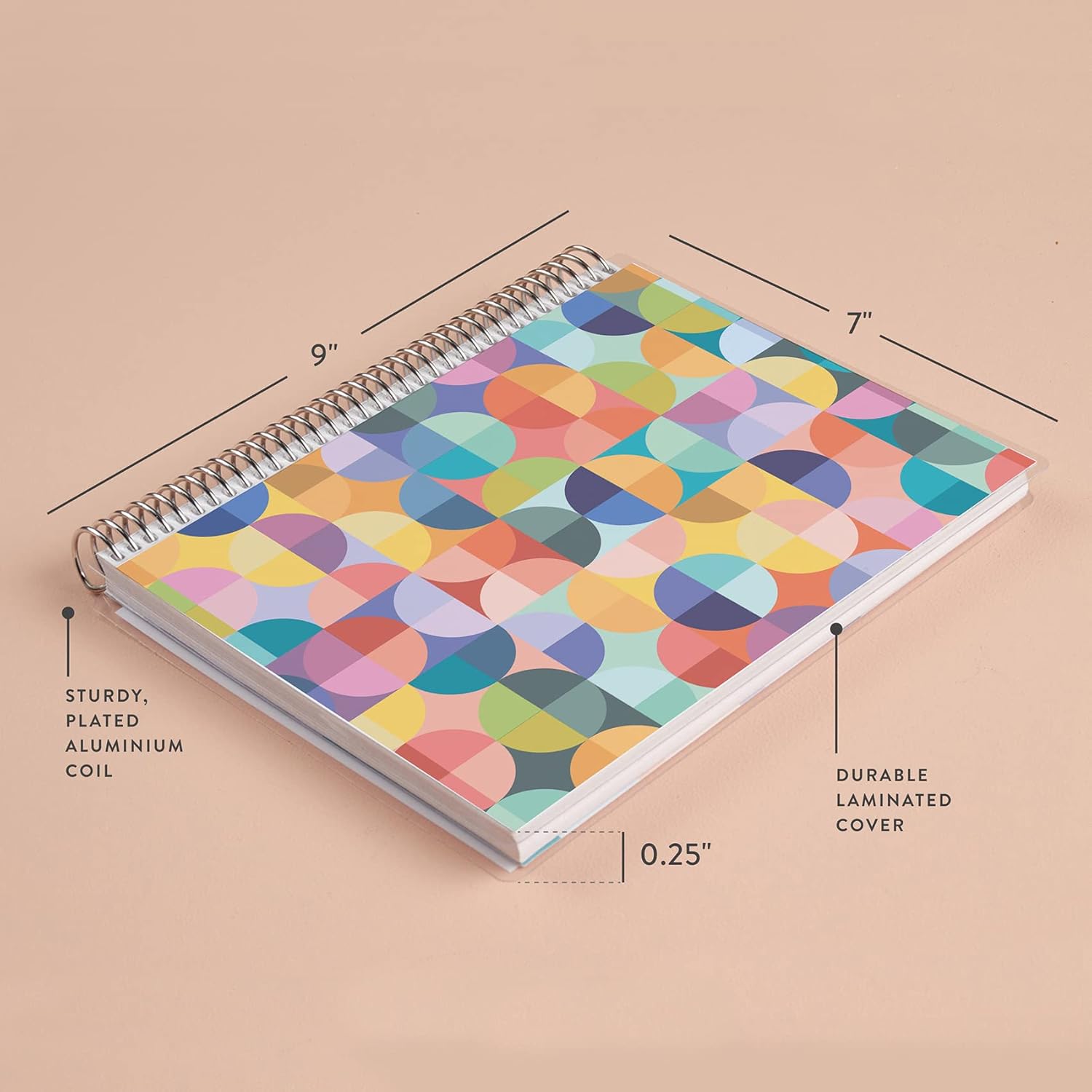 Erin Condren Cuaderno de cuadrícula de puntos encuadernados en espiral de 7 x 9 pulgadas, círculos abstractos, cuadrícula de 160 puntos, cuaderno