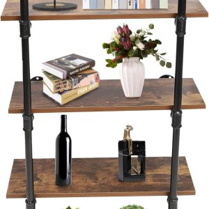 EurHomePlus Estantes flotantes de metal de 4 niveles para montar en la pared, estantería abierta, estantes de madera real Steampunk, estante de EurHomePlus Estantes flotantes de metal de 4 niveles para montar en la pared, estantería abierta, estantes de madera real Steampunk, estante de