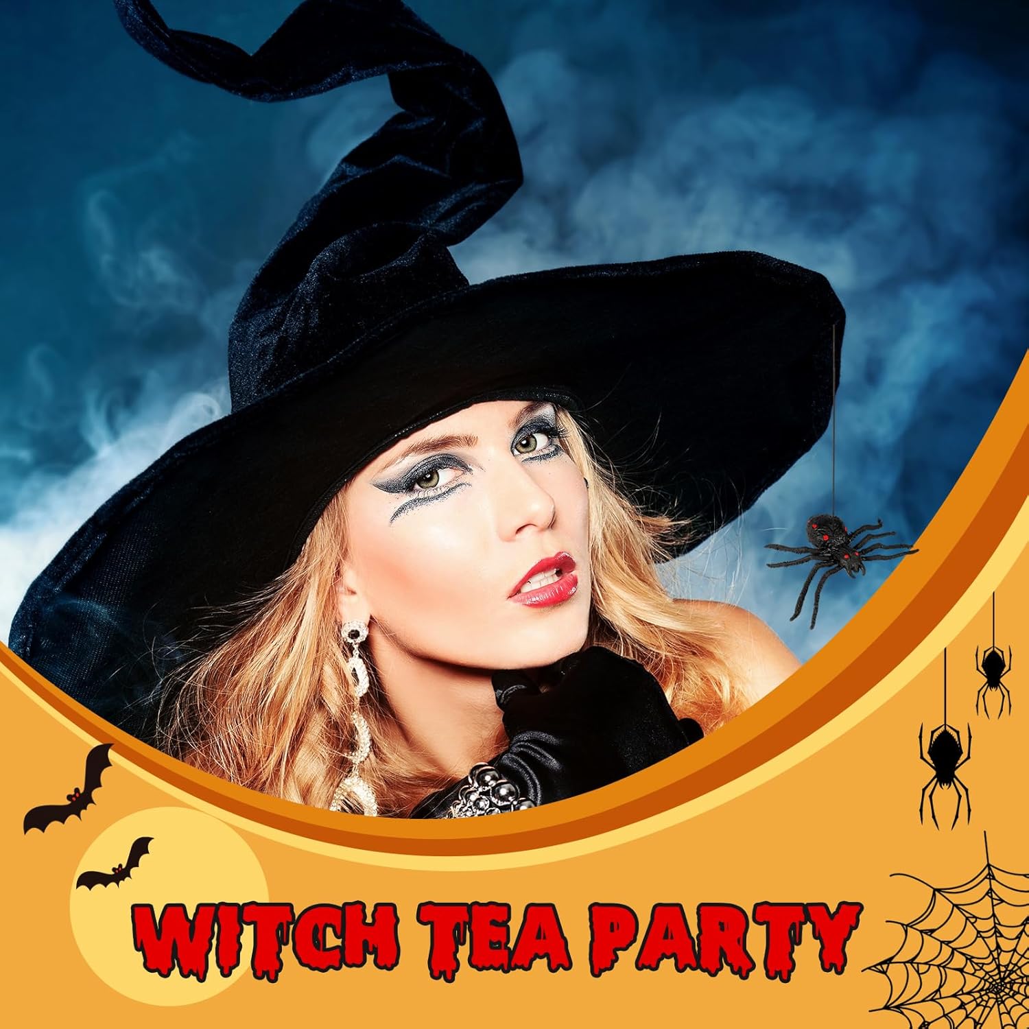 Geyoga Sombrero de bruja de araña de Halloween para mujer con 2 piezas de arañas negras de Halloween para fiesta de máscaras, cosplay, accesorio de