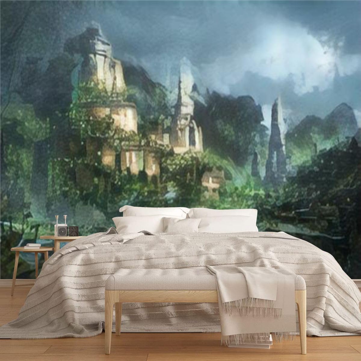 Mural de lienzo moderno 3D con diseño de paisaje de fantasía, desconocido, despegar y pegar, removible, autoadhesivas, para sala de estar,