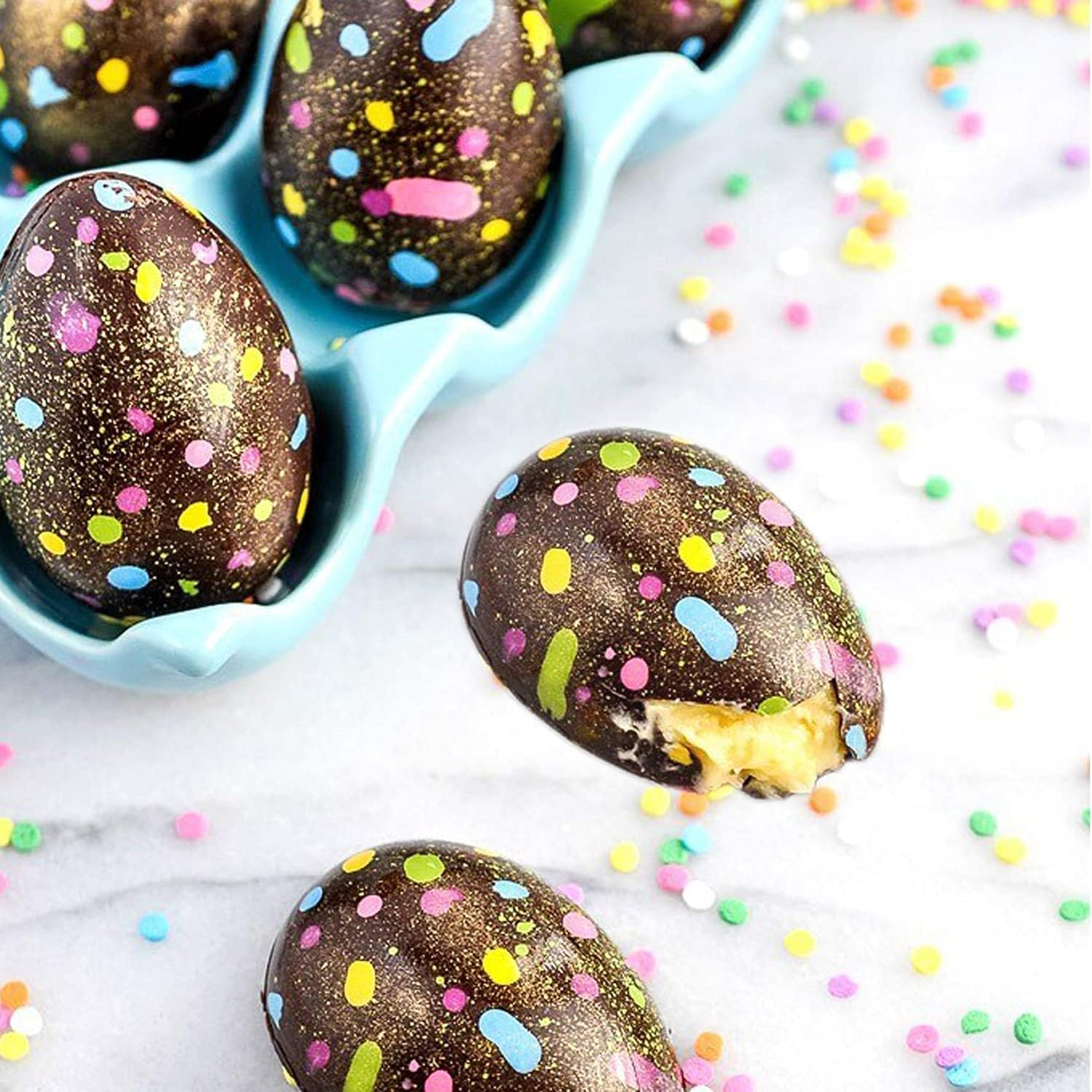 Molde de silicona para huevos de Pascua de 8 cavidades, molde de medio huevo para chocolate con 7 pinceles para pasteles de Pascua, decoración de