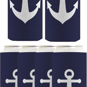 Regalos de capitán de barco para hombre, diseño clásico de ancla náutica azul marino, paquete de 6 fundas ultradelgadas para beber latas Regalos de capitán de barco para hombre, diseño clásico de ancla náutica azul marino, paquete de 6 fundas ultradelgadas para beber latas