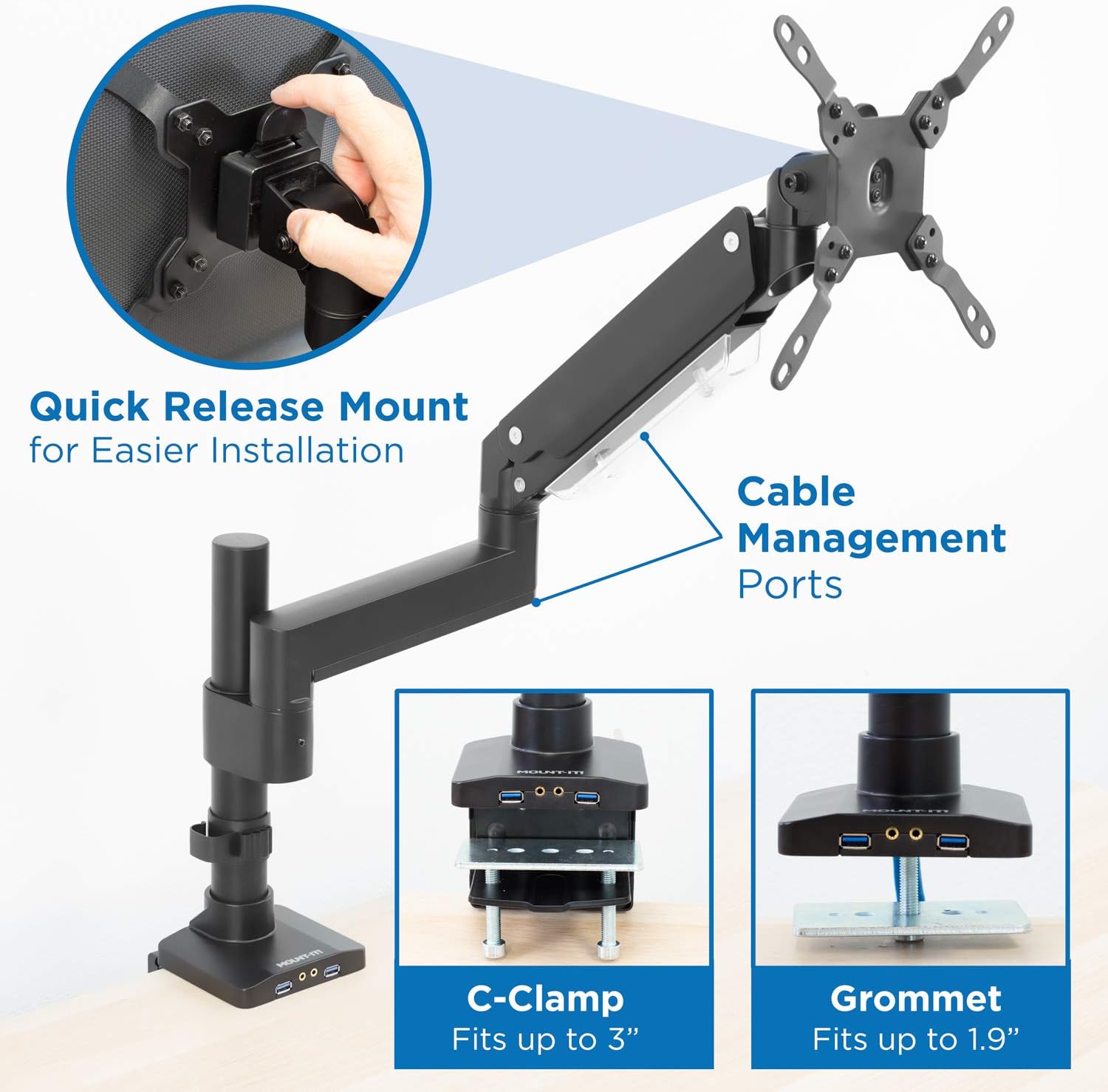 Mount-It! Soporte de escritorio para monitor ultraancho, soporte de monitor único para monitores pesados de hasta 35 pulgadas y 33 libras,