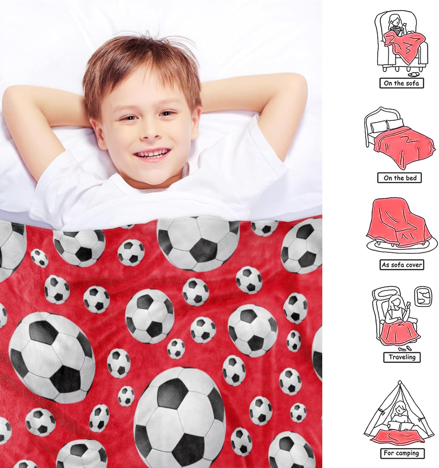 Manta de fútbol personalizada con nombre, manta con nombre personalizado, manta suave para deportes de fútbol, manta de cama roja, regalos