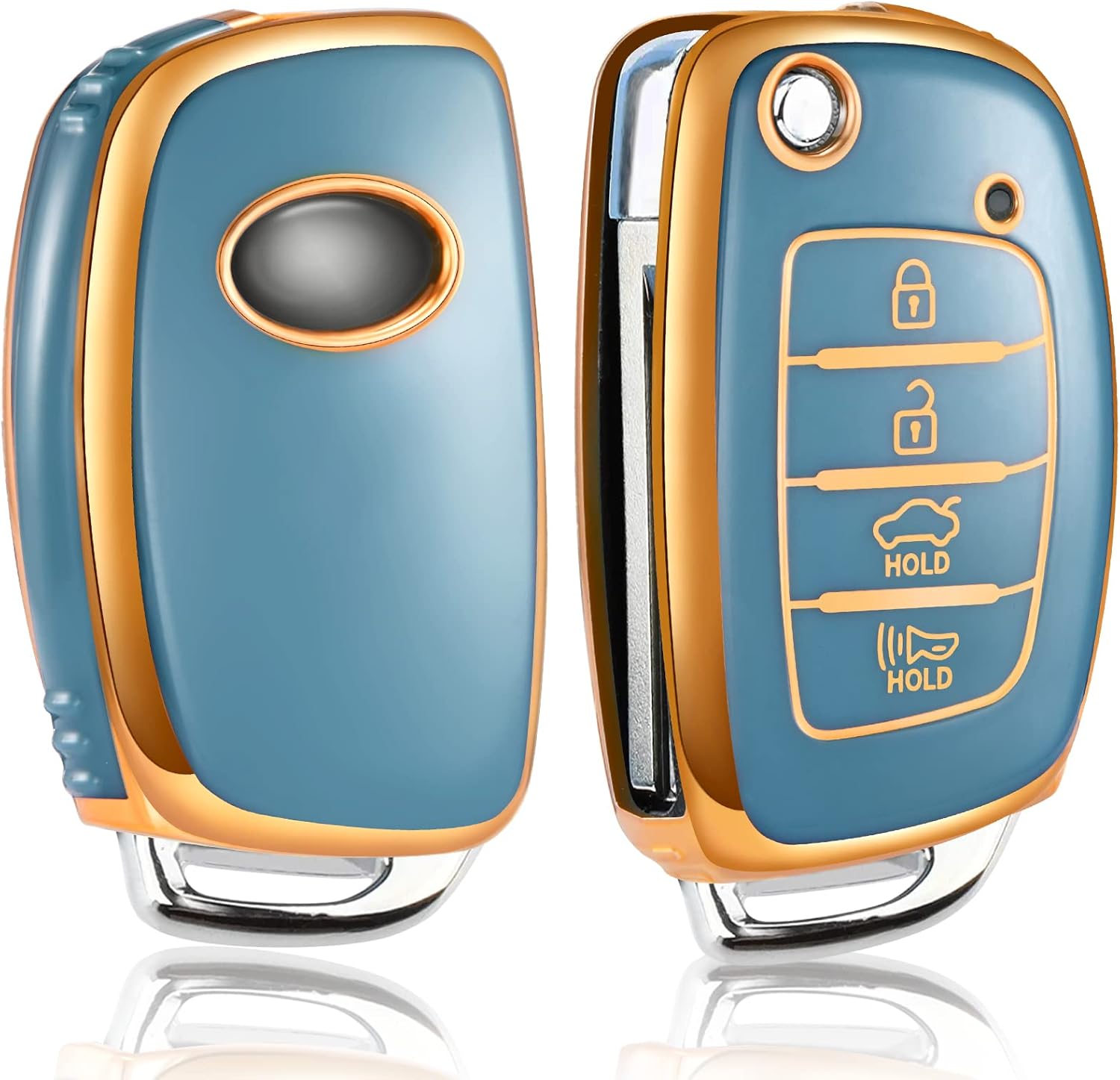 Funda para llavero Hyundai Accesorios para Elantra Sonata Tucson Santa fe Ioniq GT 4 botones, funda de TPU (azul)