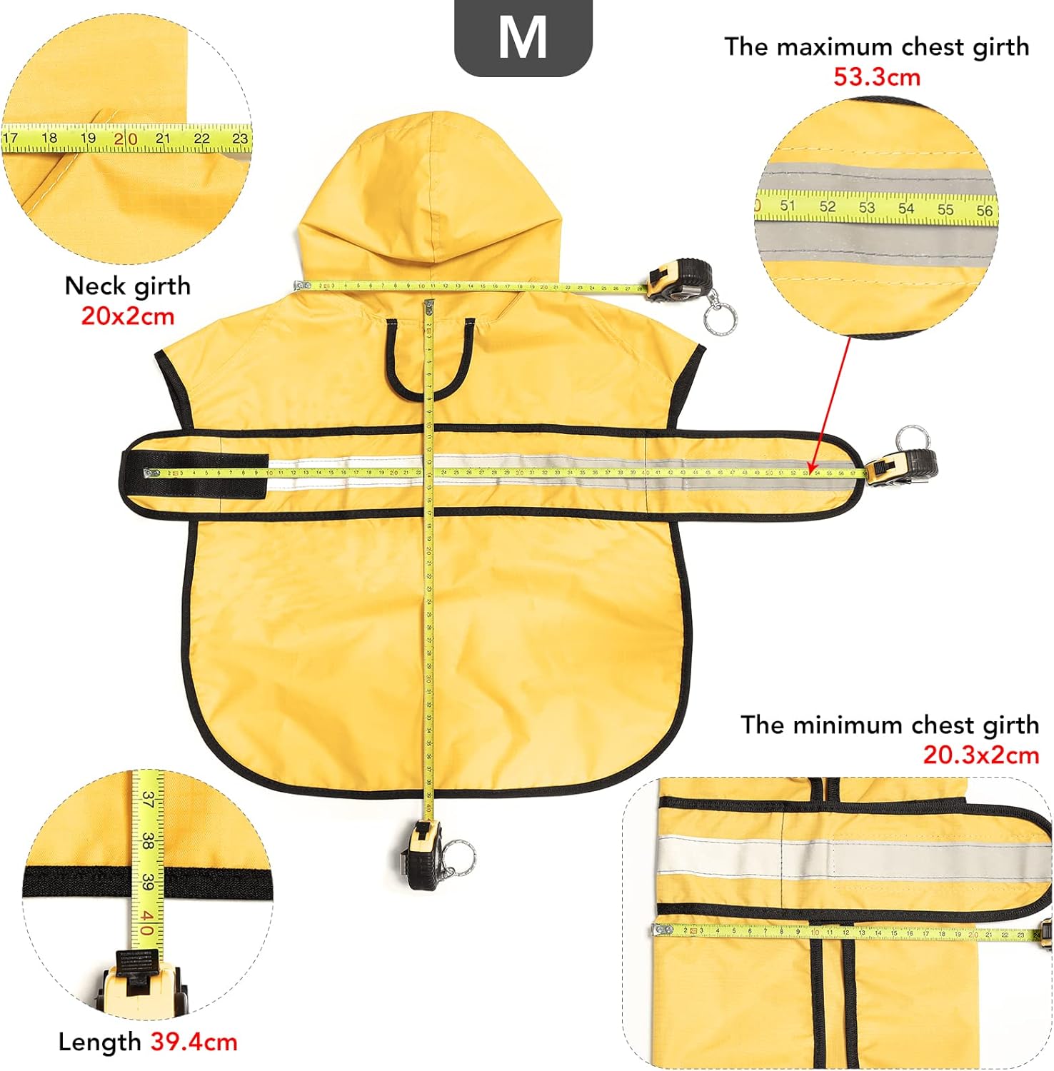 Impermeable reflectante para perros, impermeable ajustable para perros, poncho ligero con capucha para perros pequeños a X grandes (amarillo,