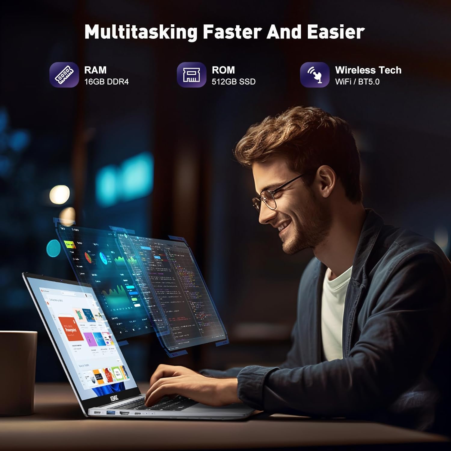ACEMAGIC Computadora portátil, 16 GB DDR4 512 GB SSD, procesador Intel N95 de cuatro núcleos, portátil con Windows 11, PC IPS 1080P de 15.6