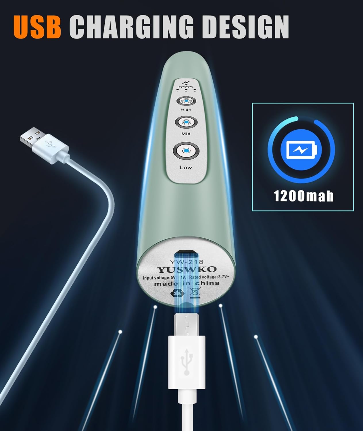 YUSWKO Espumador de leche recargable para café con soporte, mezclador de bebidas de mano con 3 cabezales, 3 velocidades, agitadores eléctricos para
