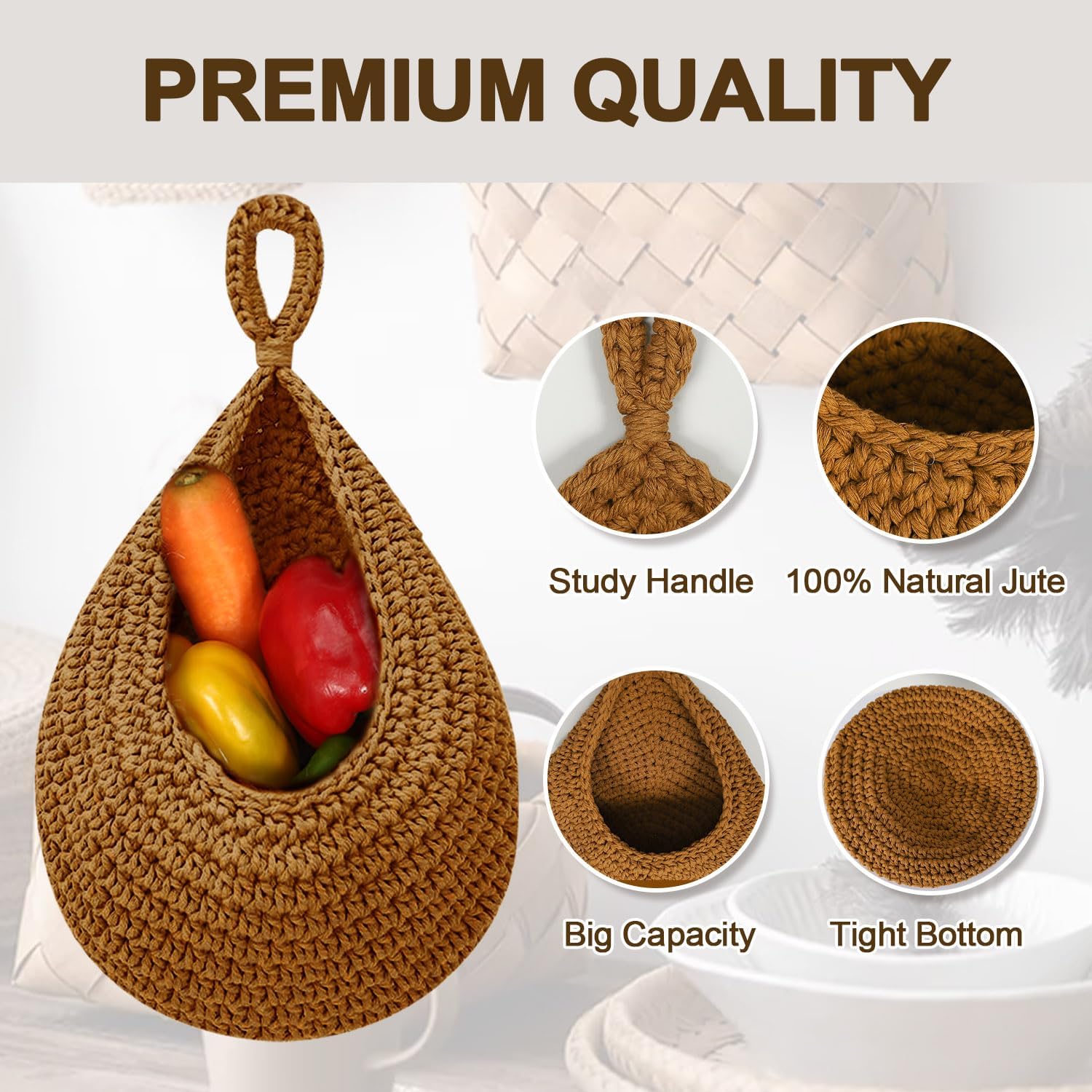 Cesta colgante de frutas para cocina, cestas colgantes bohemias para organizar, cestas colgantes de frutas y verduras de pared, cestas de cocina