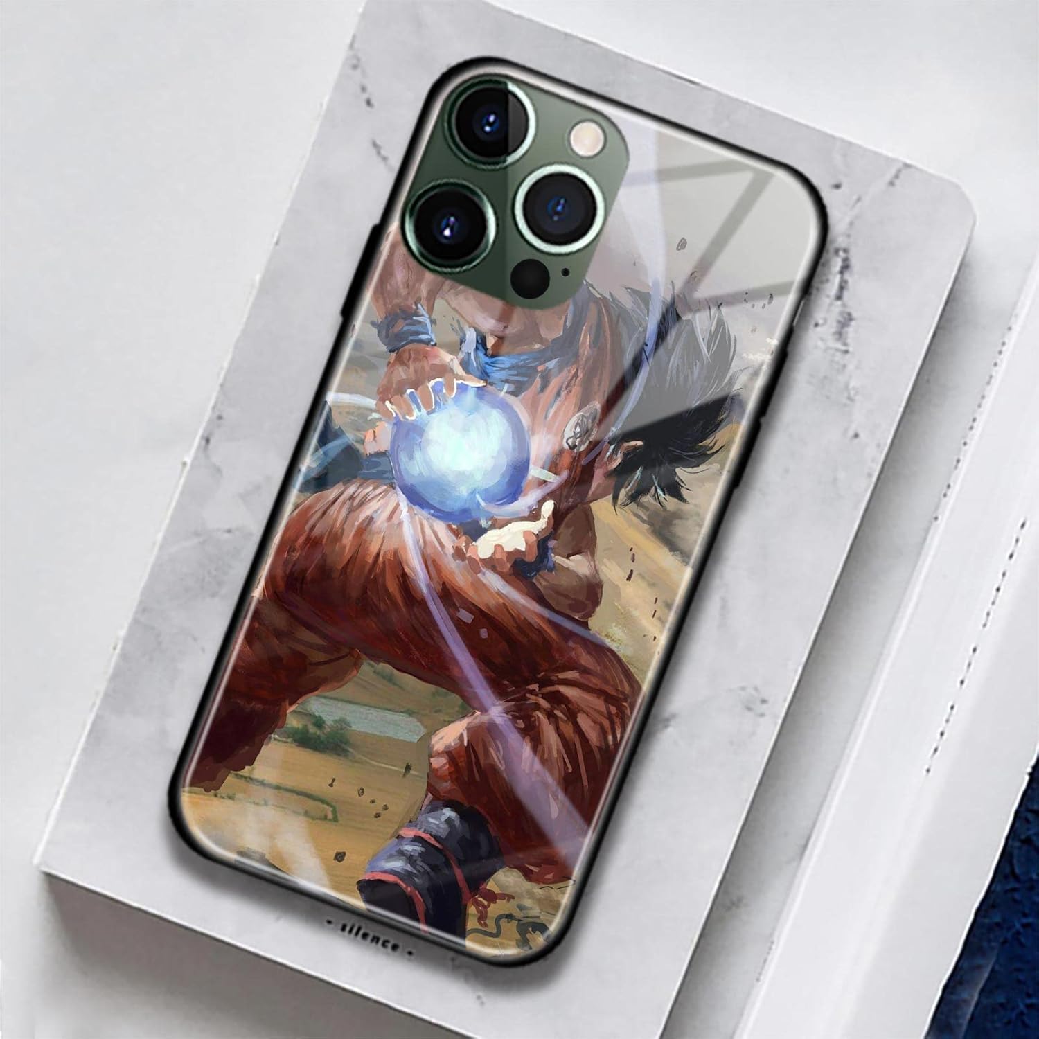 Carcasa de anime japonés anticaídas, diseño de manga antideslizante, de vidrio brillante para teléfono celular (para iPhone 14 Pro Max, Goku